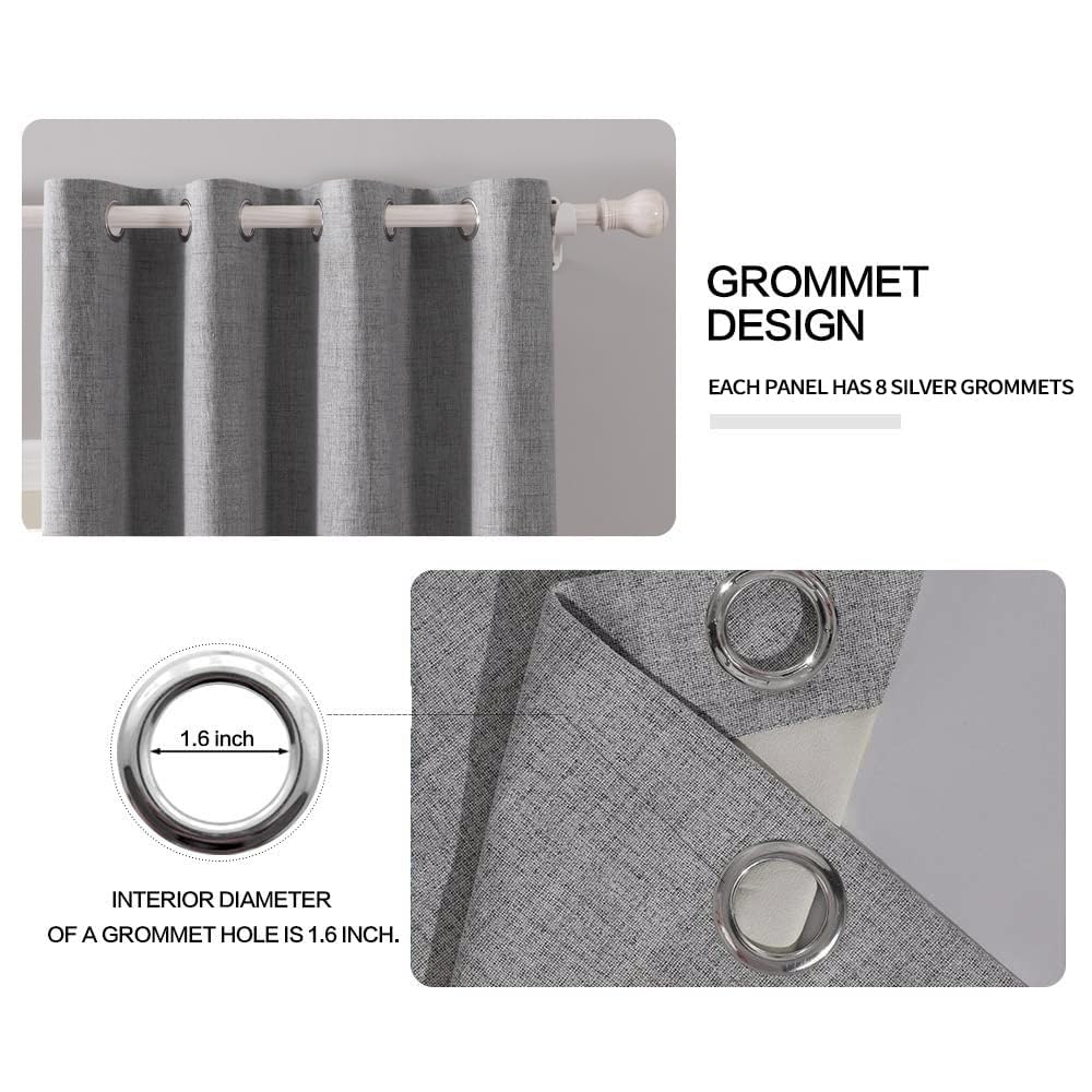 Miulee Linen Blackout Curtains And Drapes 100% Room Darken Thermal Insulated Grommet Window Panels With Coating 2 Pcs W 42 X L 84 Inches Grey