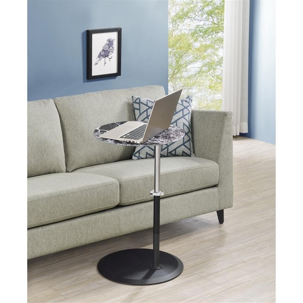 Lilola Home Orbit End Table with Height Adjustable Black Marble Textured Glass Top