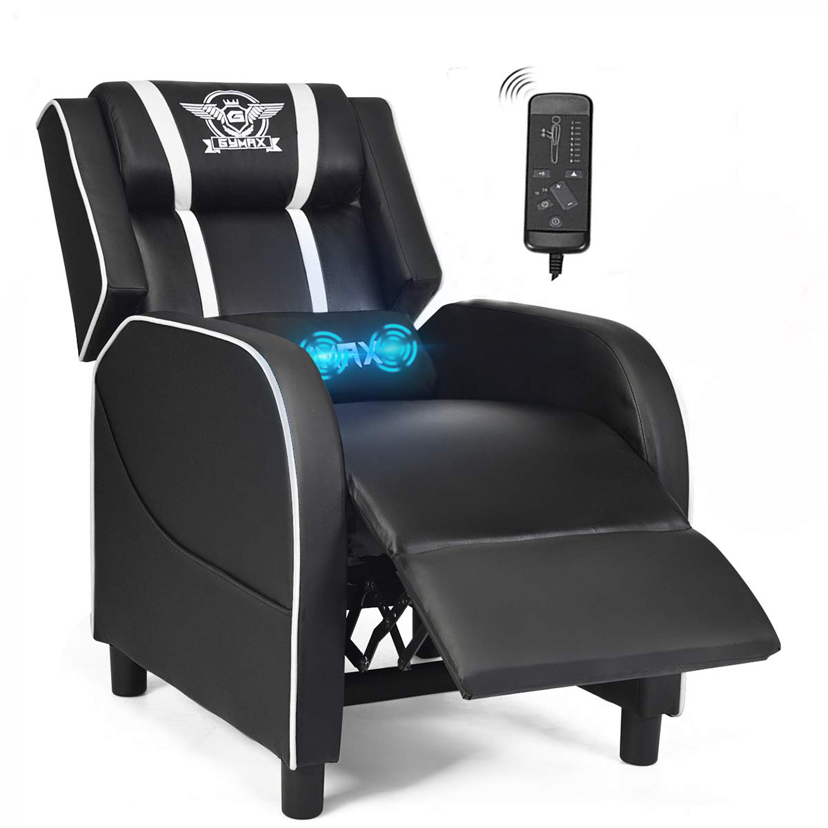 POWERSTONE Gaming Recliner Chair, Reclining Gaming Chair Ergonomic Leather Sofa with Footrest Lumbar Support Headrest and Side P