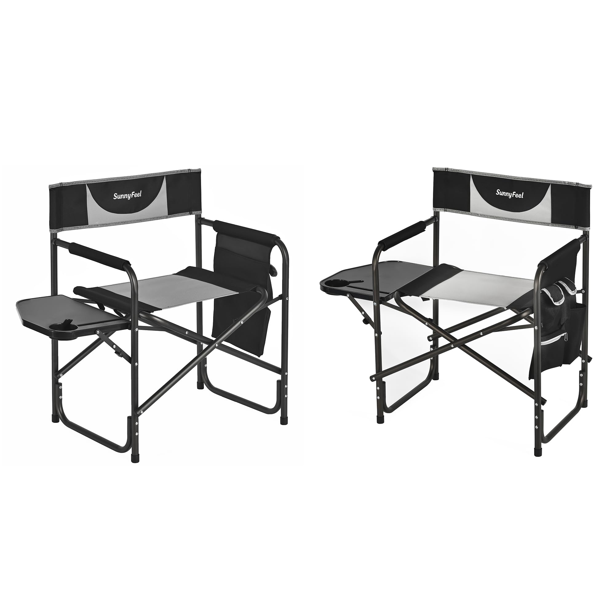 SUNNYFEEL Oversized Camping Directors Chair 2 Pack, Portable Folding Lawn Chairs for Adults Heavy Duty with Side Table,Pocket fo