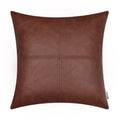 Brawarm Faux Leather Throw Pillow Covers 16 X 16 Inches, Dark Brown Leather Pillow Cover, Hand Stitched Leather Decorative Pillo