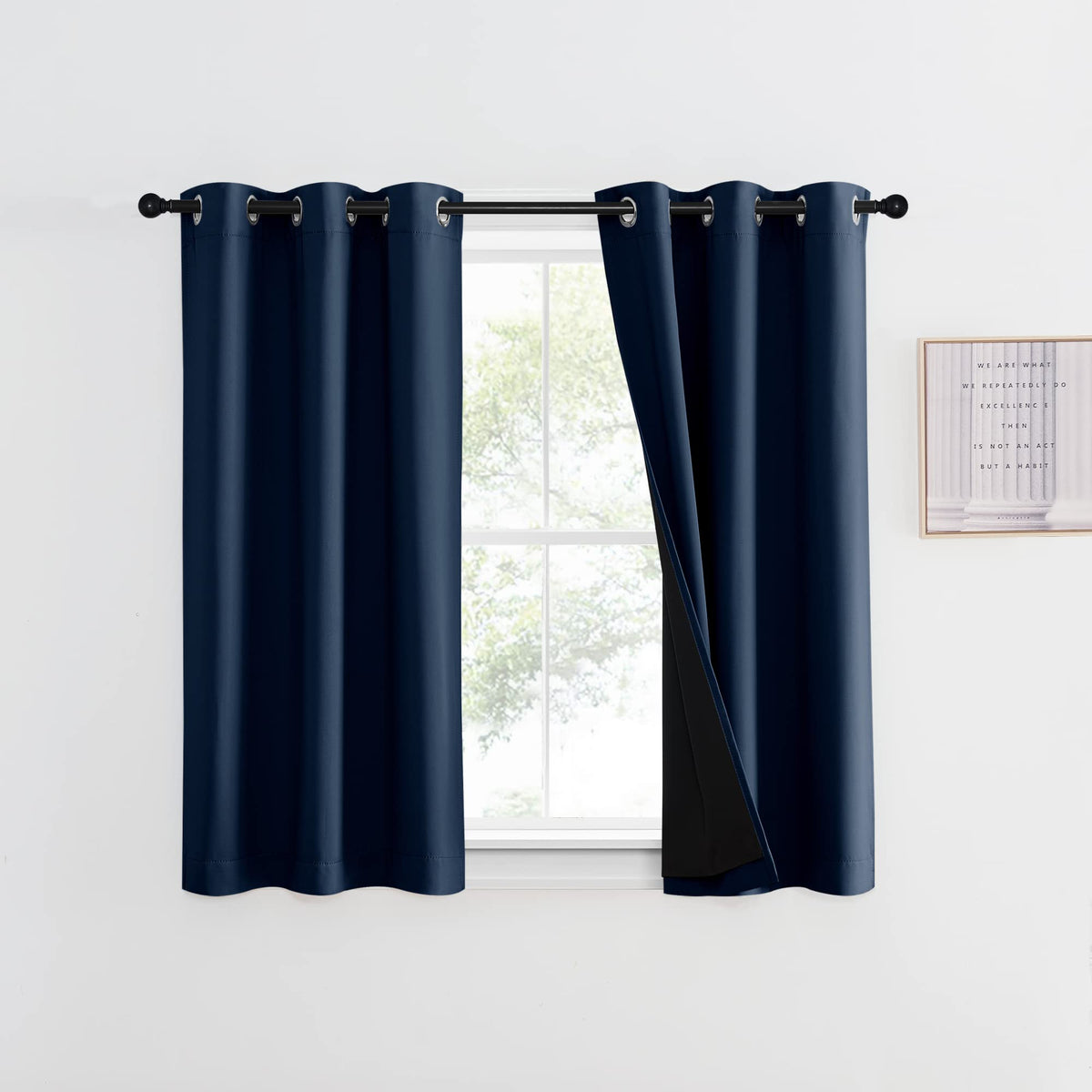 Nicetown 100% Blackout Curtain With Black Liner, Thermal Insulated 2-Layer Lined Drape, Energy Efficiency Small Window Drapery F