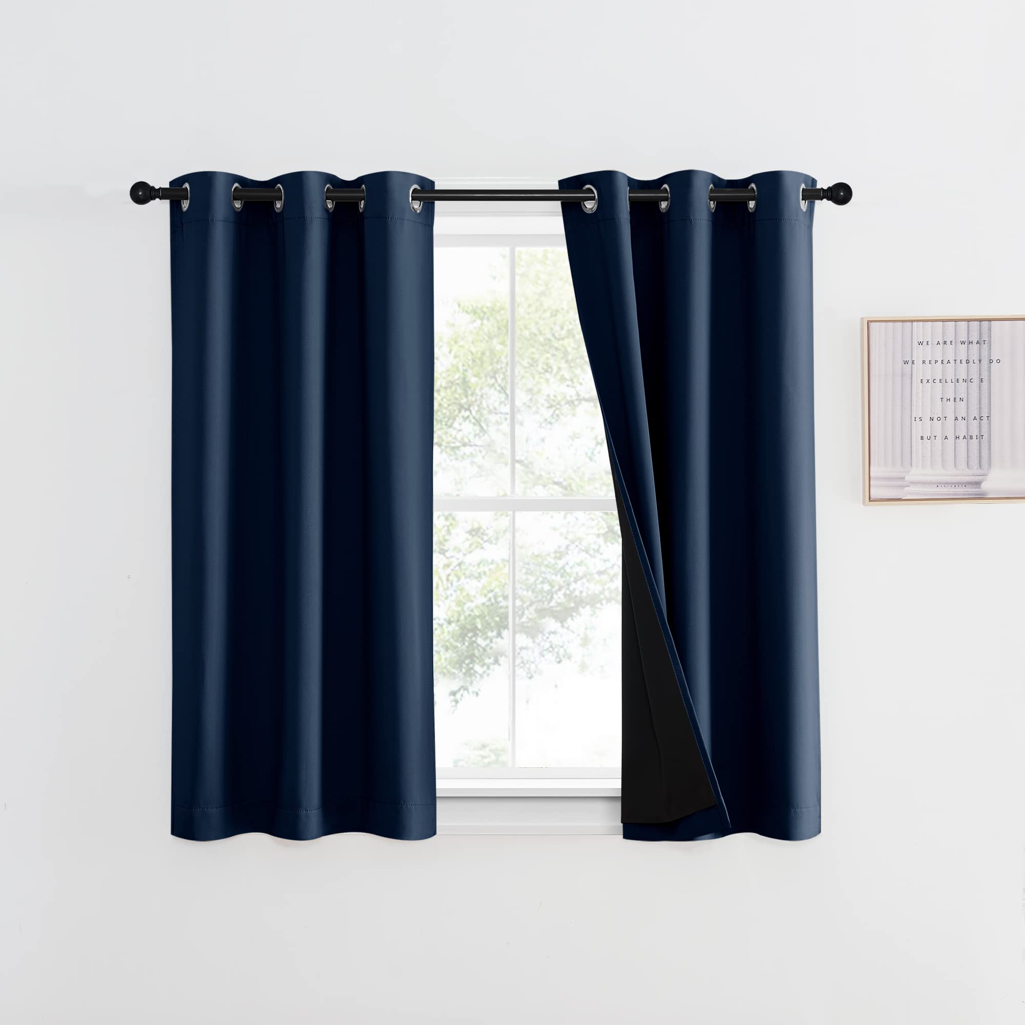 Nicetown 100% Blackout Curtain With Black Liner, Thermal Insulated 2-Layer Lined Drape, Energy Efficiency Small Window Drapery F