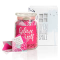 KindNotes Glass Keepsake Gift Jar with FRIENDSHIP AND INSPIRATIONAL Messages - Floral Puffs Believe in Yourself