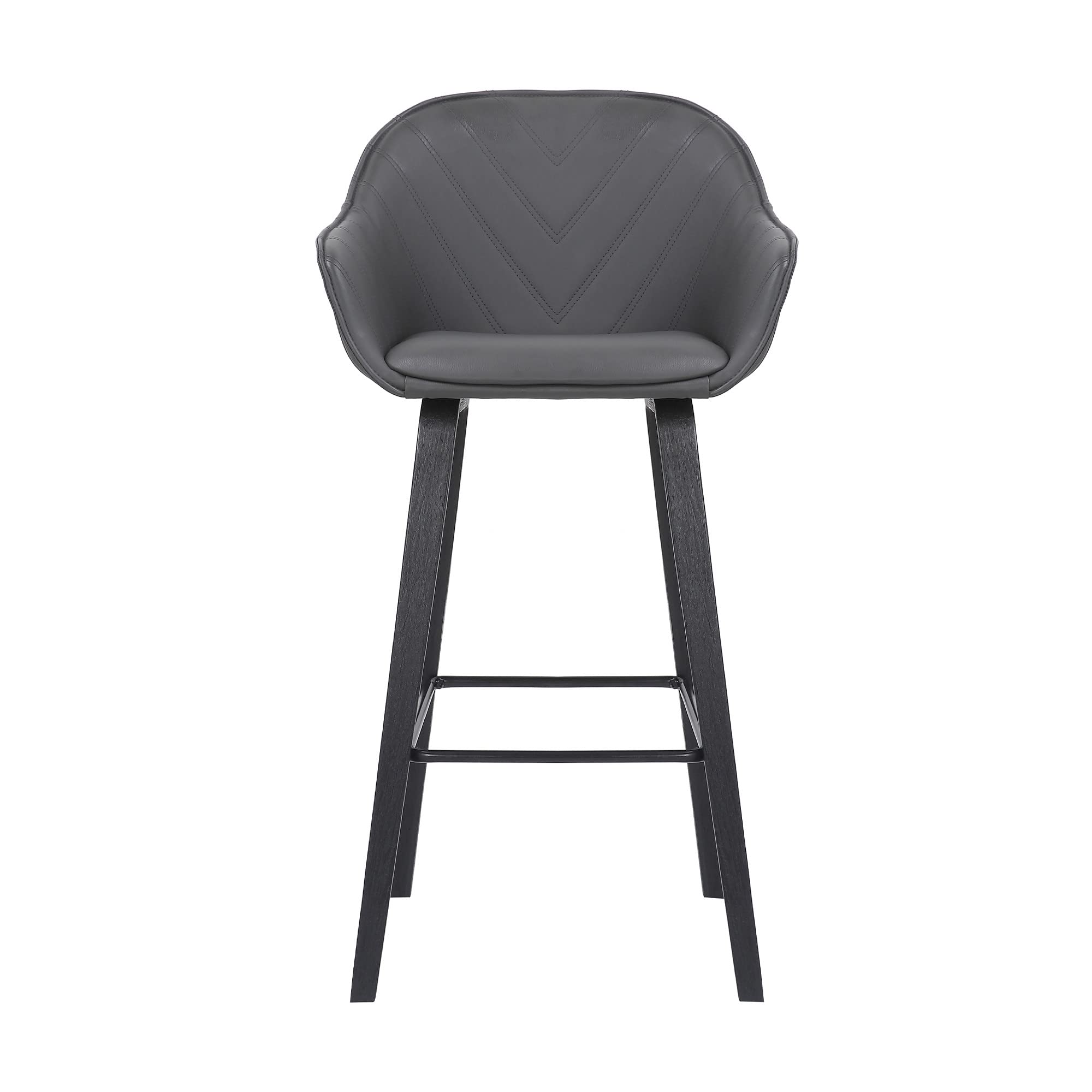 HomeRoots Metal, Wood, Faux Leather Gray Textured Faux Leather Modern Bar Stool