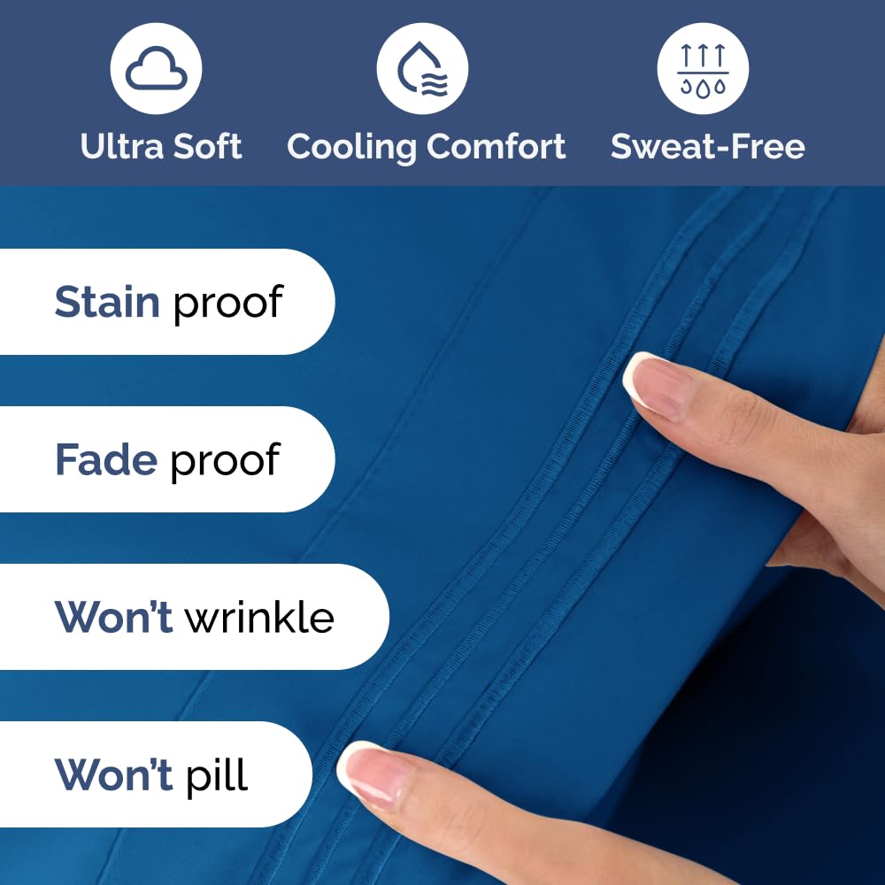 Extra Deep Pocket King Sheets - 4 Piece Breathable & Cooling Bed Sheets - Hotel Luxury Bed Sheet Set - Soft, Wrinkle Free & Comfy - Easily Fits Extra Deep Mattresses - Deep Pocket Royal Blue Sheets