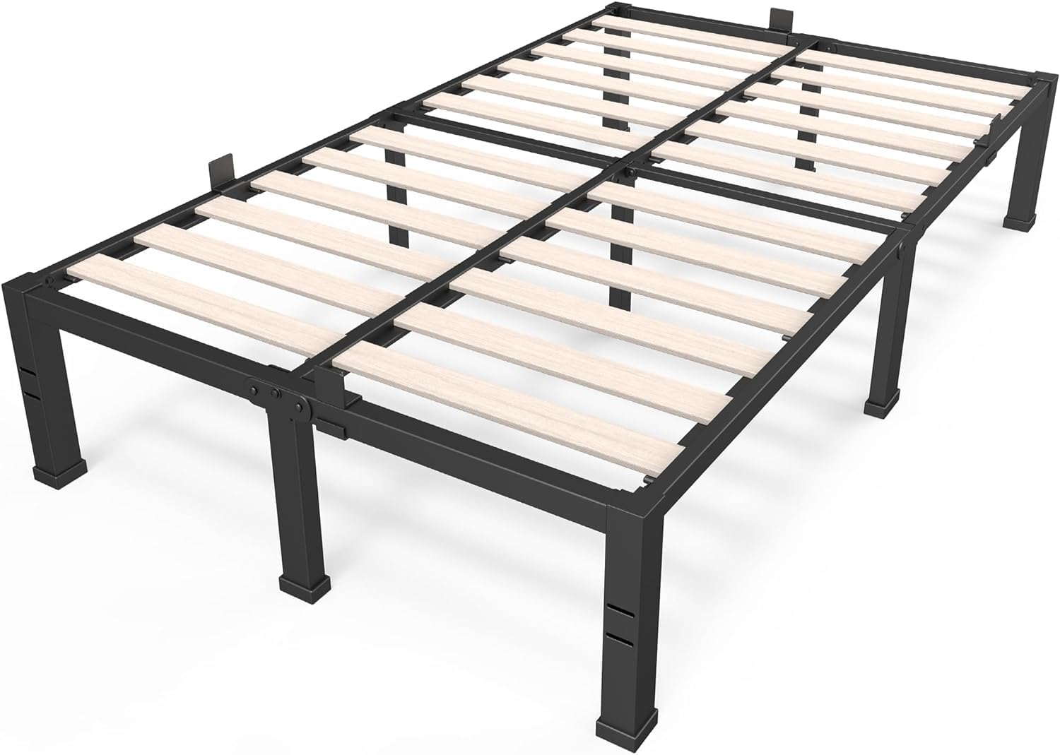 Roil 18 Inch Full Size Bed Frames With Wood Slats - 3500Lbs Heavy Duty No Box Spring Needed Platform, Mattress Stoppers Double M