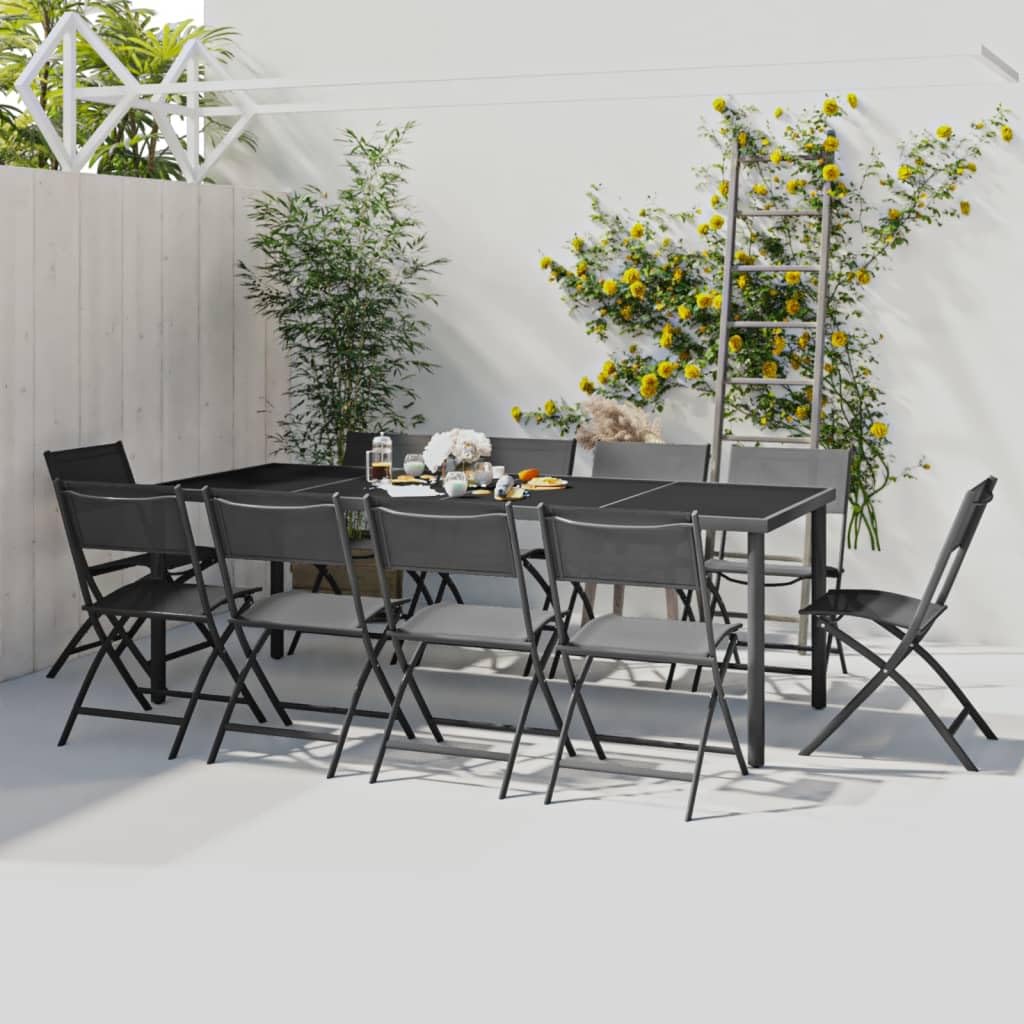 vidaXL Patio Dining Set 11 Piece Garden Outdoor Terrace Balcony Backyard Dining Dinner Dinette Table and Chair Seat Seating Furniture Steel