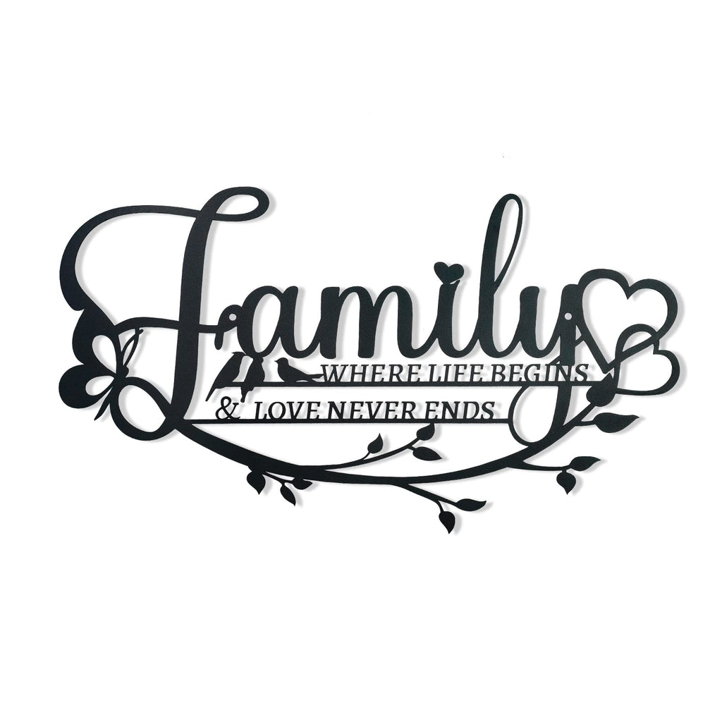 Family Sign Black Metal Wall Art Decor, Oppro Family Where Life Begins Love Never Ends Wrought Iron Wall Decorations, Hanging Fa