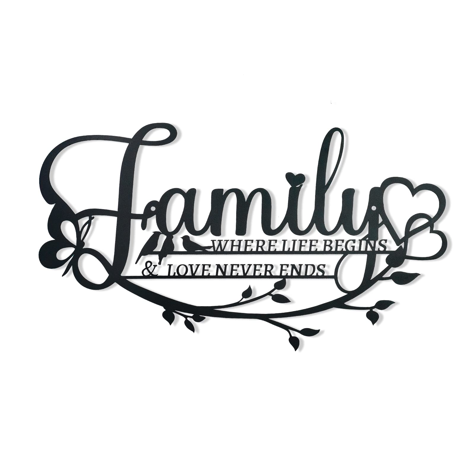Family Sign Black Metal Wall Art Decor, Oppro Family Where Life Begins Love Never Ends Wrought Iron Wall Decorations, Hanging Fa