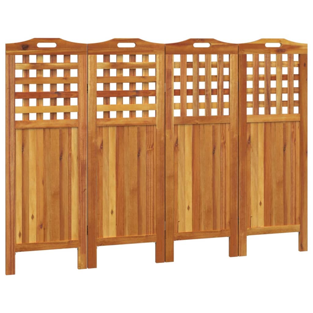 vidaXL Solid Wood Acacia 4-Panel Room Divider, Farmhouse Style, No Assembly Required, 63.8''x0.8''x45.3'', Foldable Design, Vers