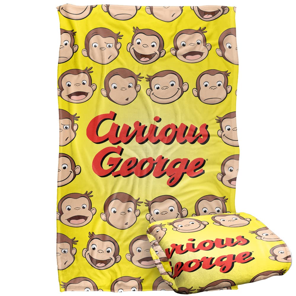 Trevco Curious George Heads Silky Touch Super Soft Throw Blanket 36' X 58'