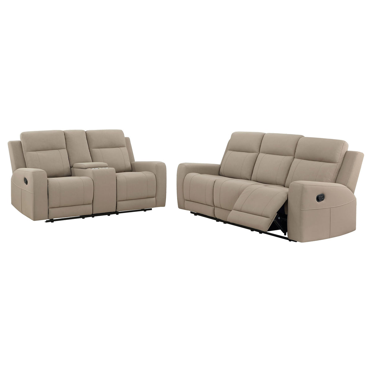 Coaster Home Furnishings Brentwood 2-Piece Upholstered Reclining Sofa Set Taupe