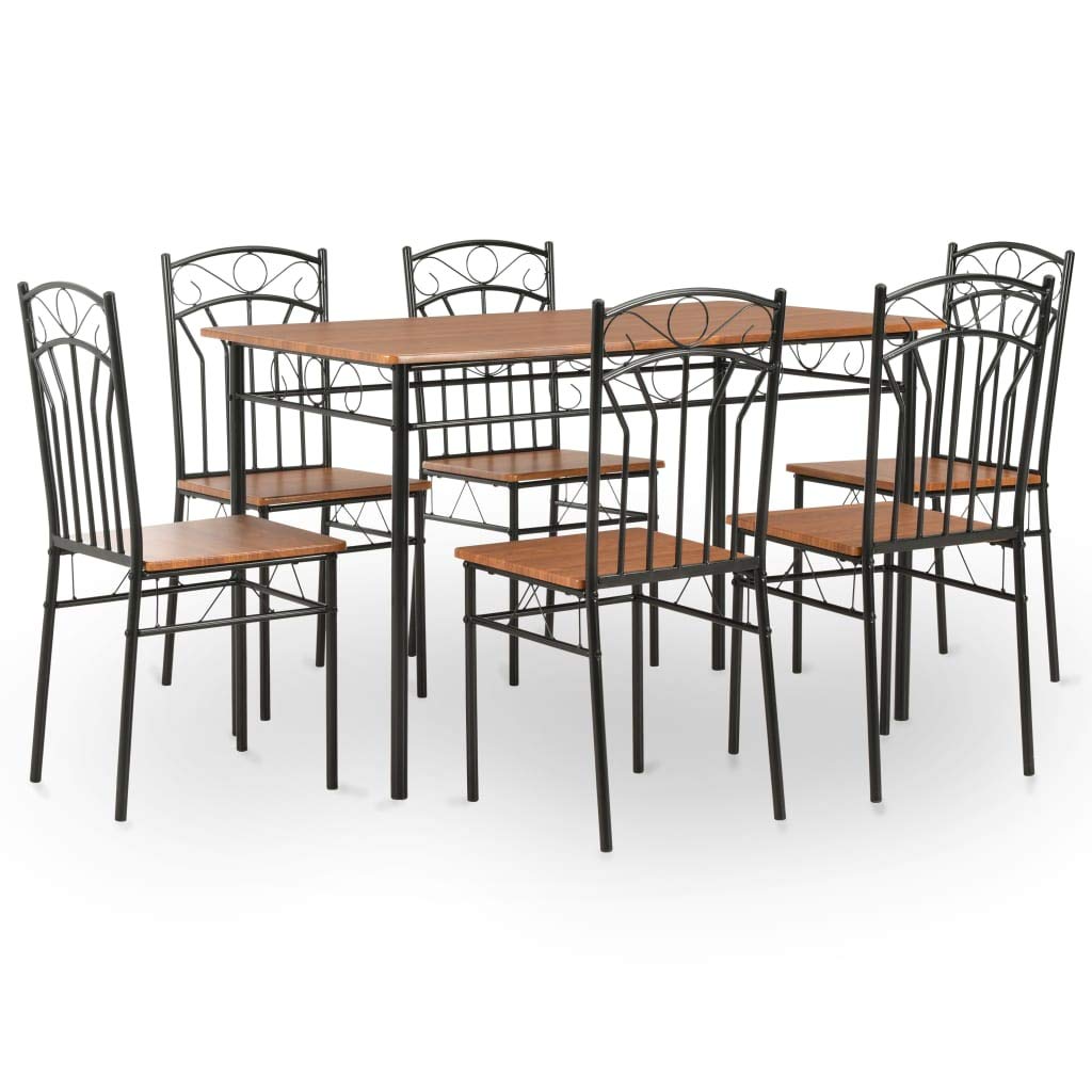 Furniking 7 Piece Dining Set MDF and Steel Brown