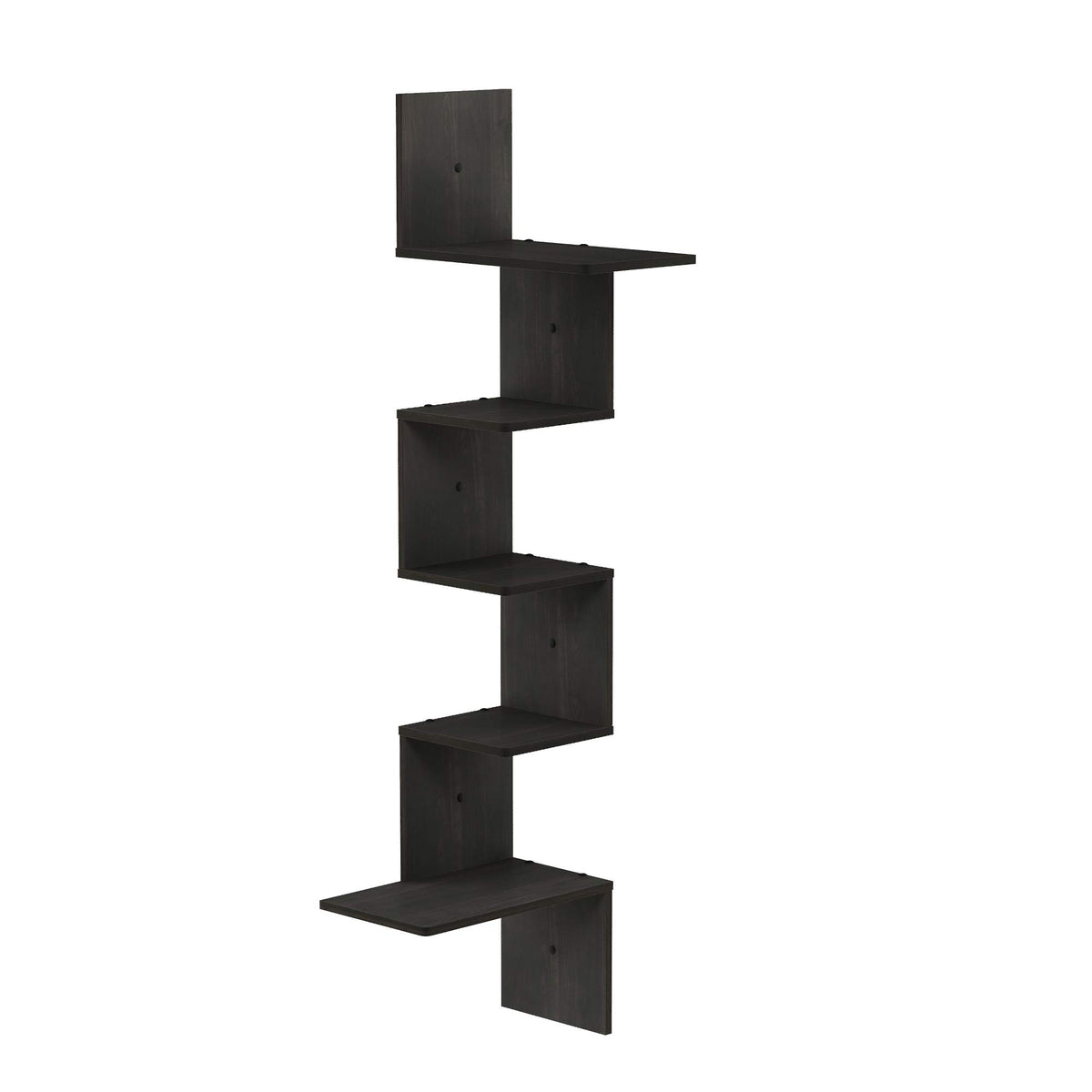 Furinno Rossi Wall Mounted Shelves, 5-Tier Rectangle, Espresso/Black