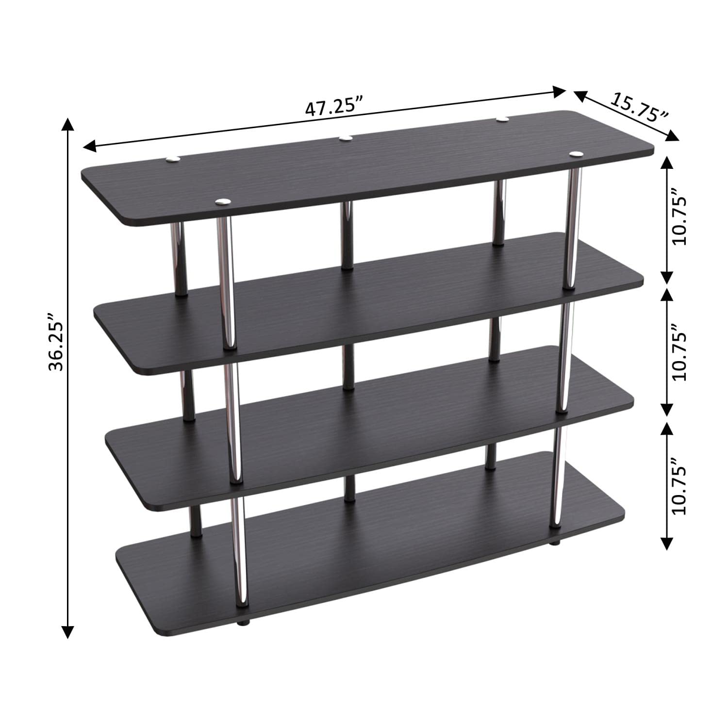 Convenience Concepts Designs2Go XL Highboy 4 Tier TV Stand Home_Furniture_and_Decor, 47.25&quot;L x 15.75&quot;W x 36.25&quot;H, Black
