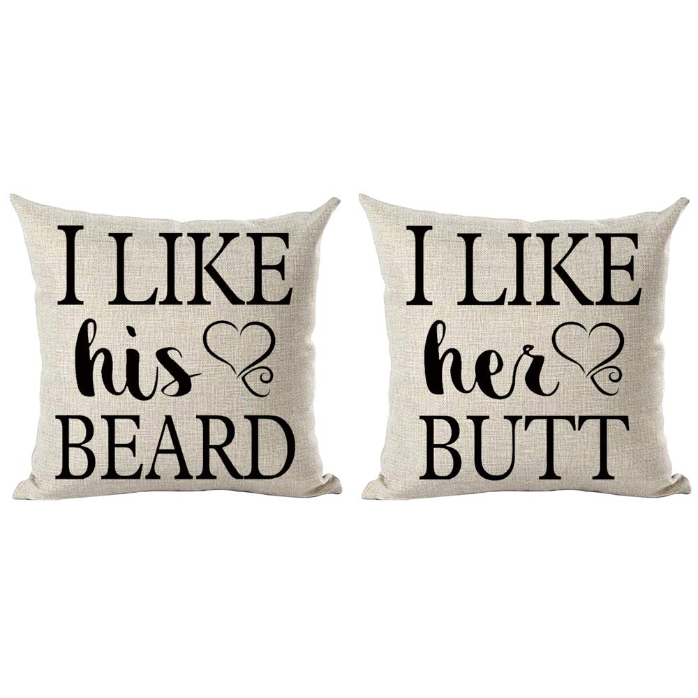 Ramirar Set Of 2 Black Quote I Like His Beard I Like Her Love For Lover Valentine'S Day Decorative Throw Pillow Cover Case Home