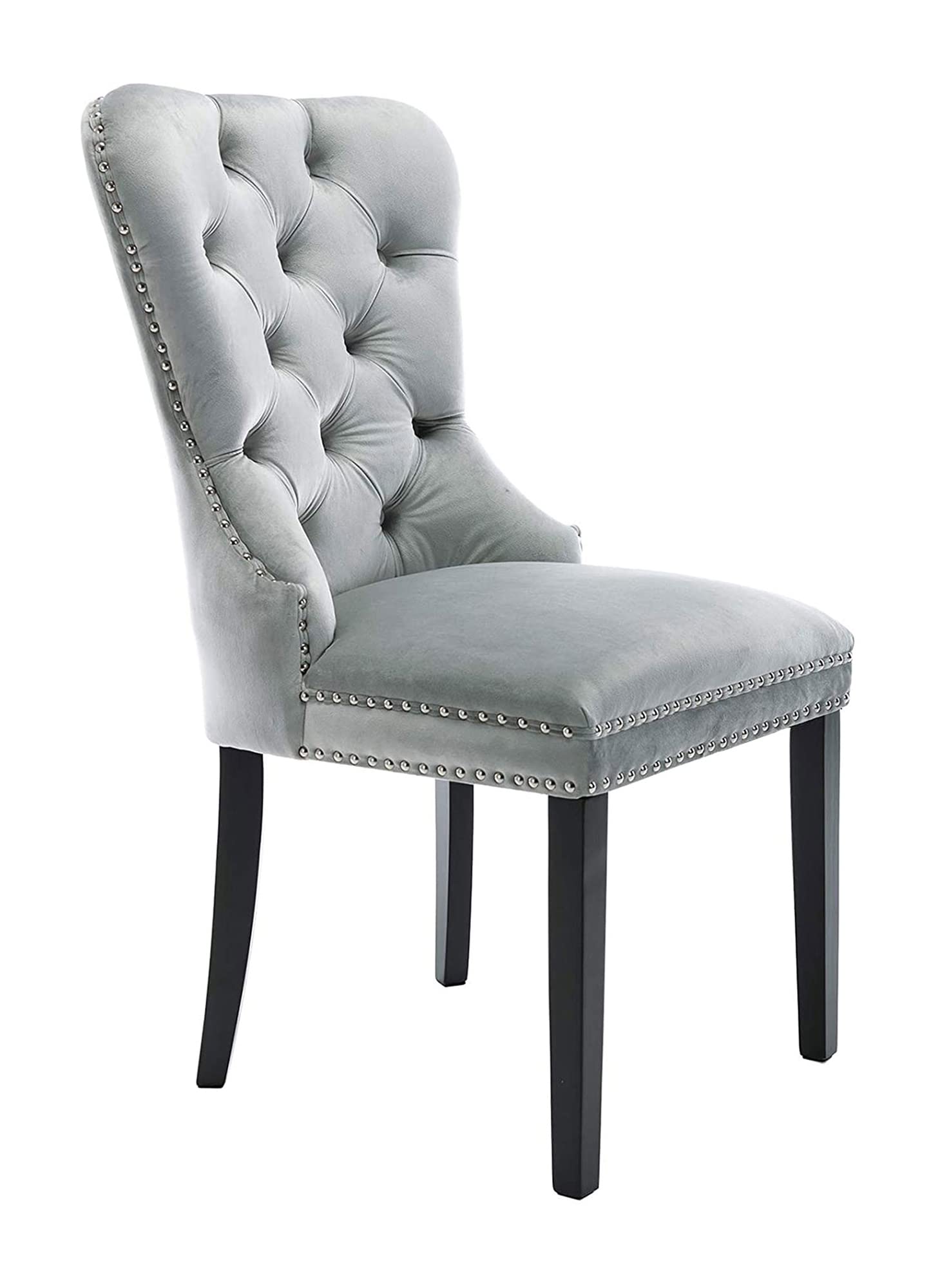 Better Home Products Velvet Dining Chairs Set Of 2, Elegant Tufted Button Dining Chair, Upholstered Velvet Armless Chair With Nailhead Trim And Back Chrome Ring Pull (Gray)