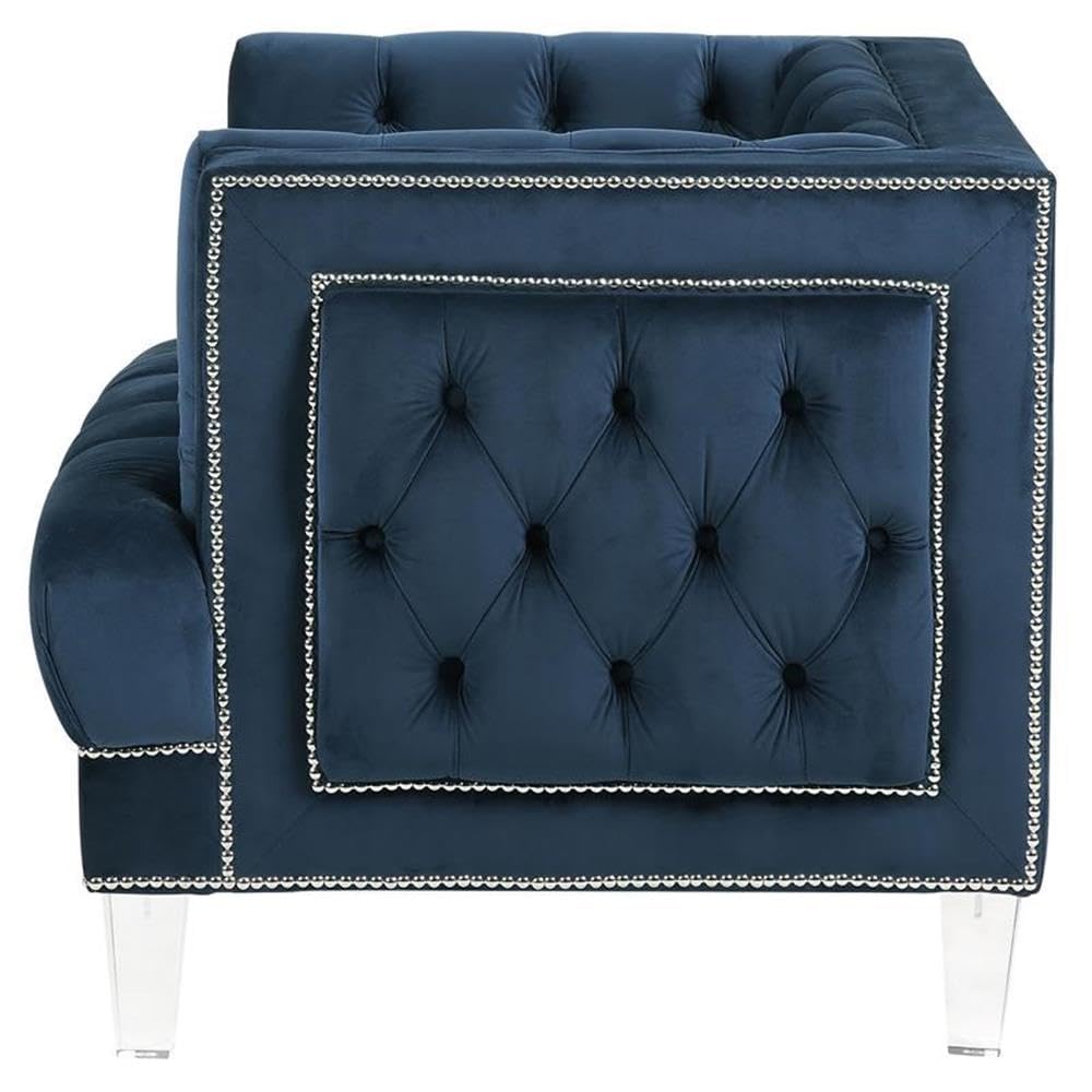 Acme Ansario Velvet Button Tufted Upholstery Sofa with Nailhead Trim in Blue