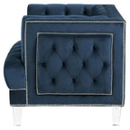 Acme Ansario Velvet Button Tufted Upholstery Sofa with Nailhead Trim in Blue