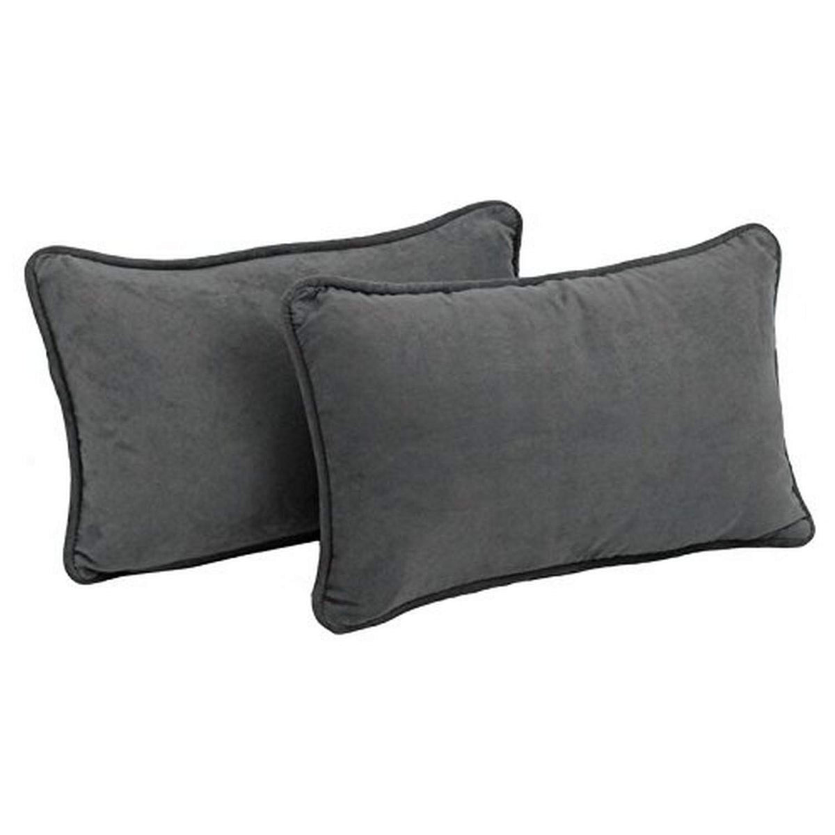 Blazing Needles Corded Solid Microsuede Rectangular Throw Pillows with Inserts (Set of 2), 20&quot; by 12&quot;, Steel Grey