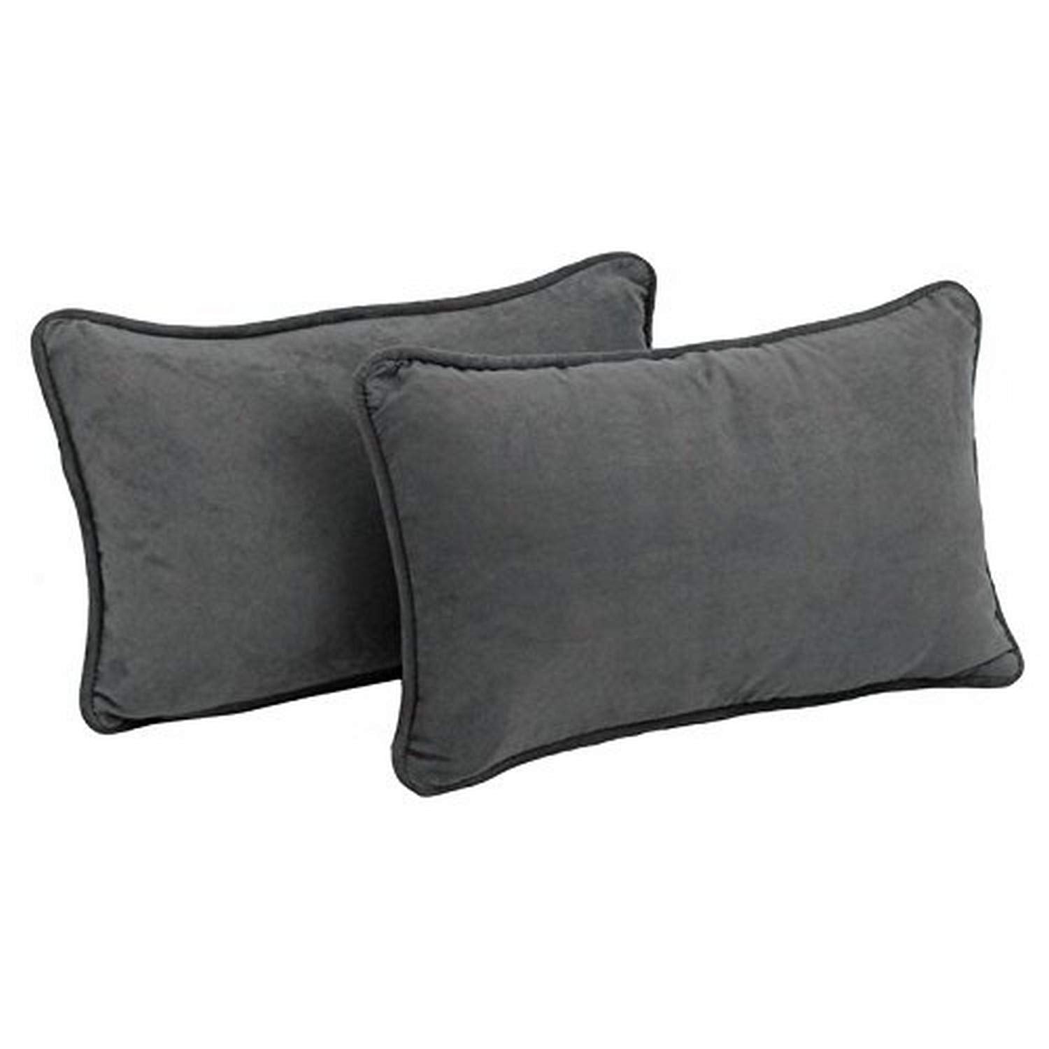 Blazing Needles Corded Solid Microsuede Rectangular Throw Pillows with Inserts (Set of 2), 20" by 12", Steel Grey