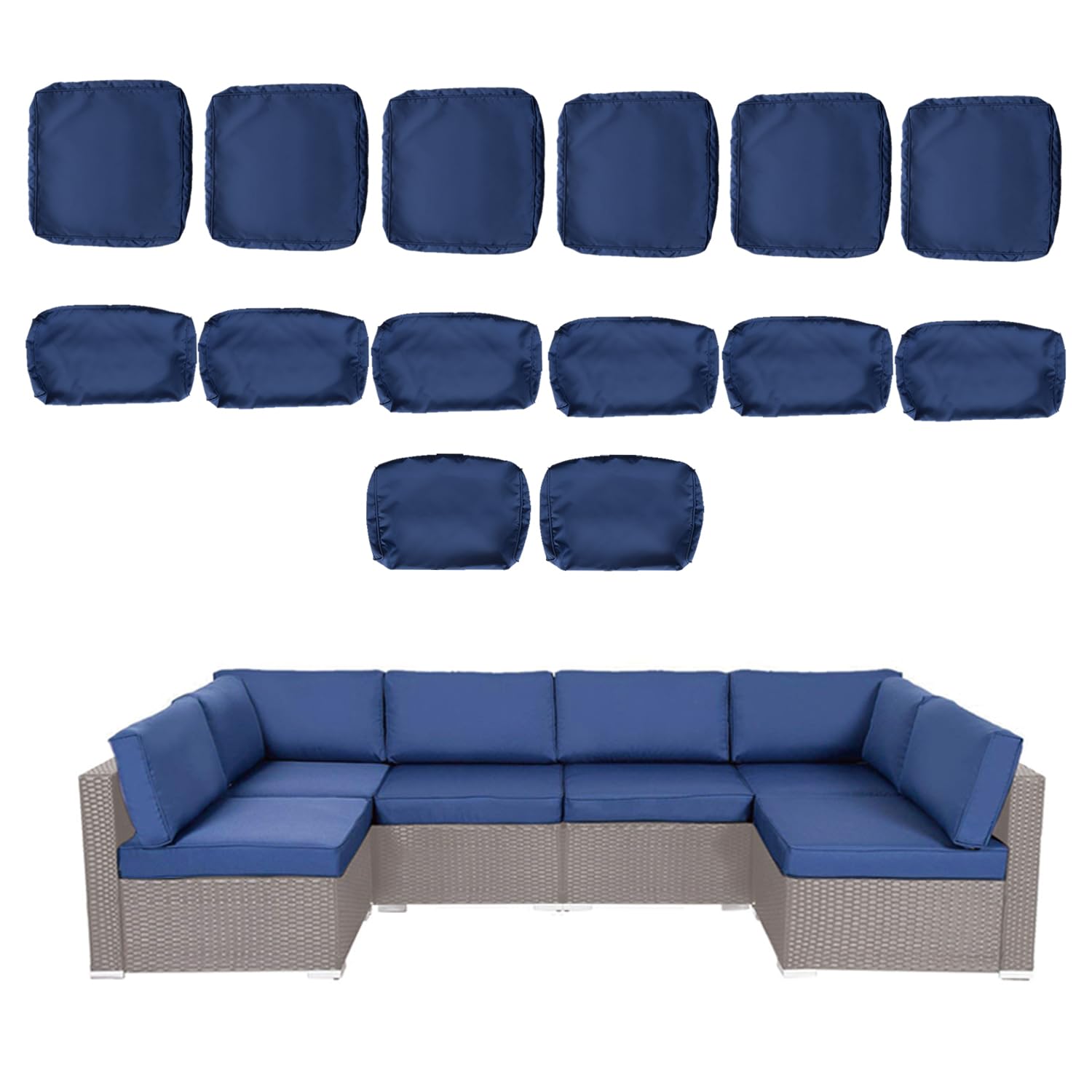Kinbor Patio Cushion Covers Replacement - 14 Piece Outdoor Couch Cushion Slipcovers With Zipper For Sectional Sofa Furniture Set