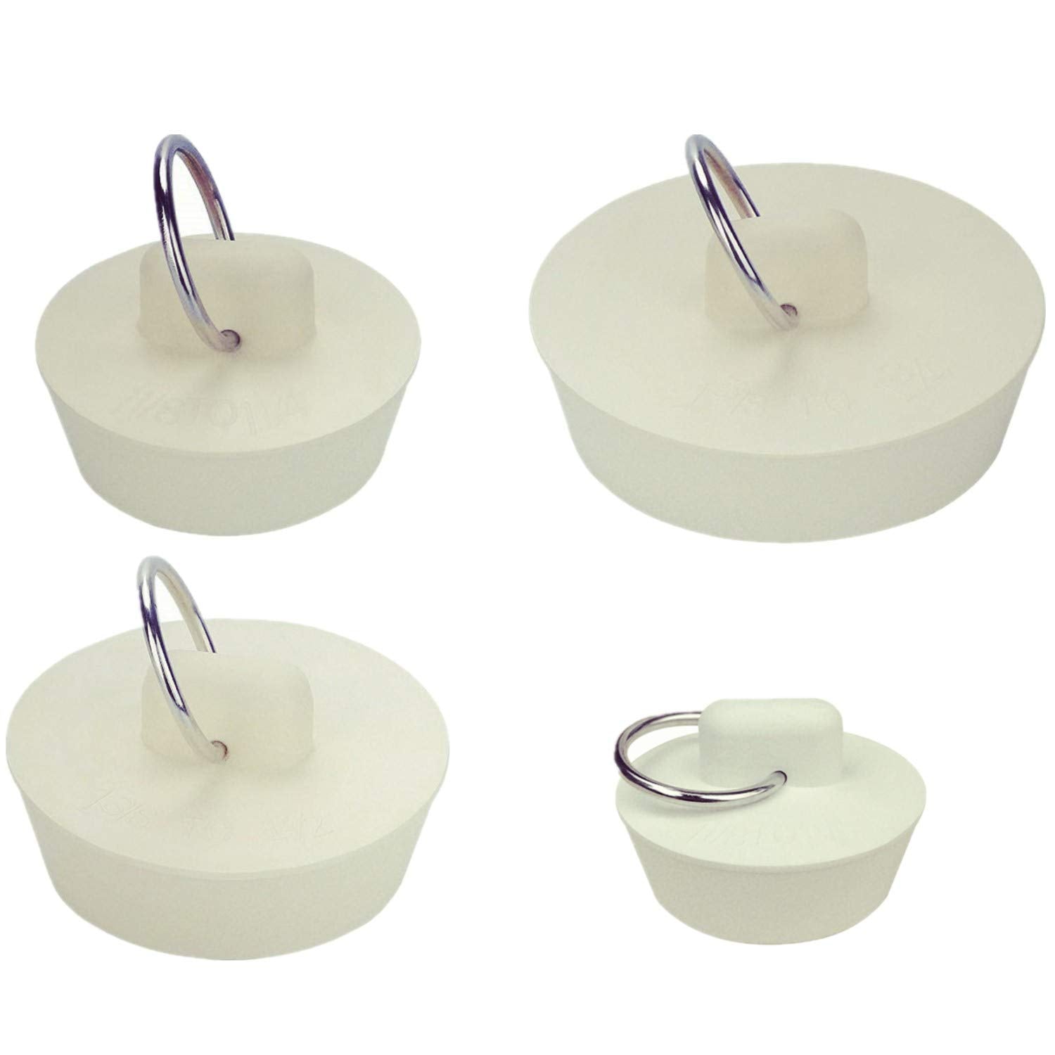 4 Sizes White Drain Stopper, Rubber Sink Stopper Plug with Hanging Ring for Bathtub Kitchen and Bathroom