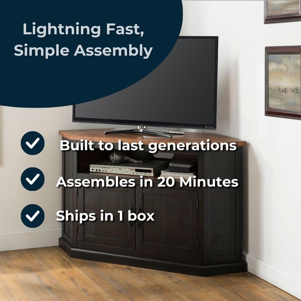 Martin Svensson Home Rustic Corner Tv Stand, Antique Black And Honey Tobacco