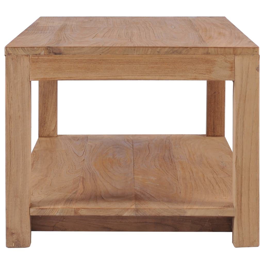vidaXL Rustic Solid Wood Teak Coffee Table - Rectangular Brown Wooden Farmhouse Table with Shelf for Living Room, Lounge or Office