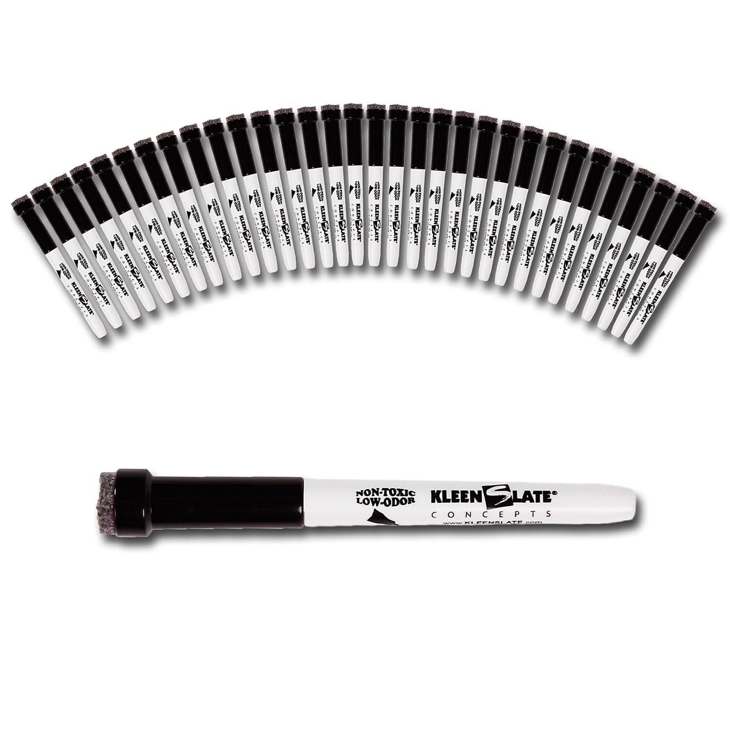 Kleenslate Dry Erase Markers With Eraser Cap, Black, Pack Of 32, 5.5' X 0.5' X 0.5'