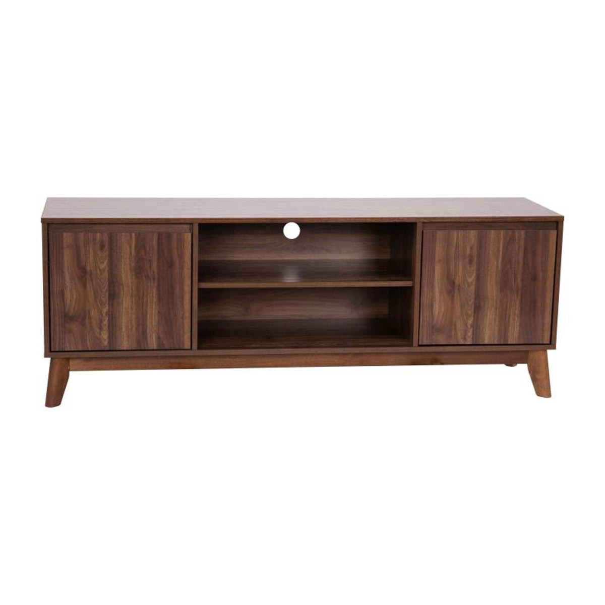 Flash Furniture Hatfield Mid-Century Modern TV Stand For up to 64 inch TV's - Walnut Laminate Finish - 60 Inch Media Center - Adjustable Center Shelf-Soft Close Doors