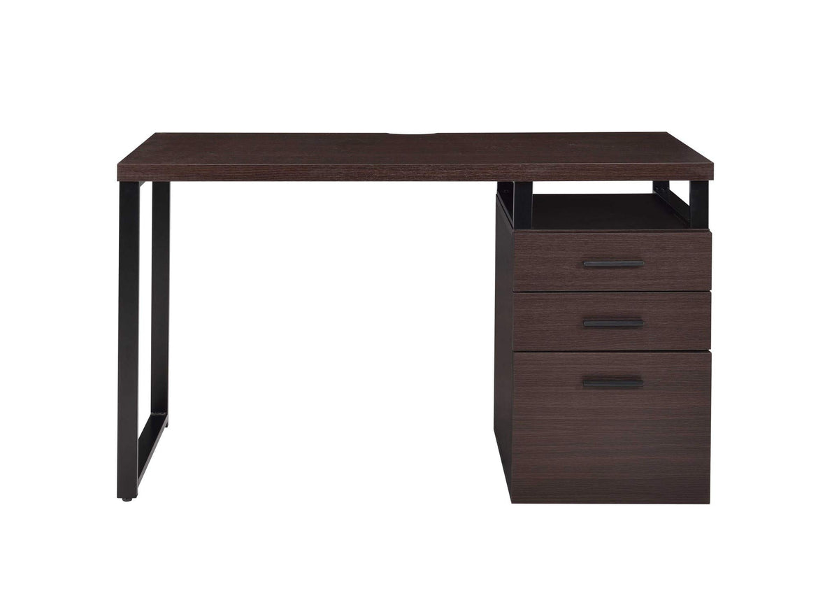 HomeRoots Dark Oak Writing Desk with 3 Drawers and Metal Leg - 47' x 22' x 28'