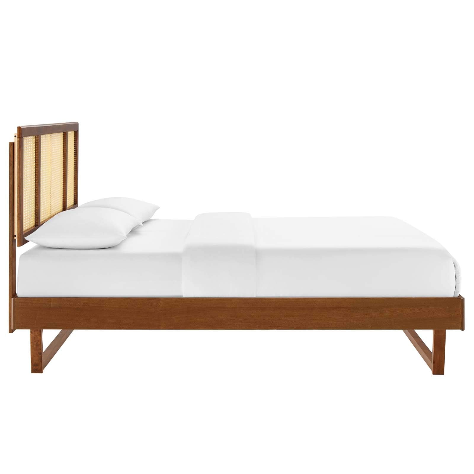 Modway Kelsea Cane And Wood Queen Platform Bed With Angular Legs In Walnut