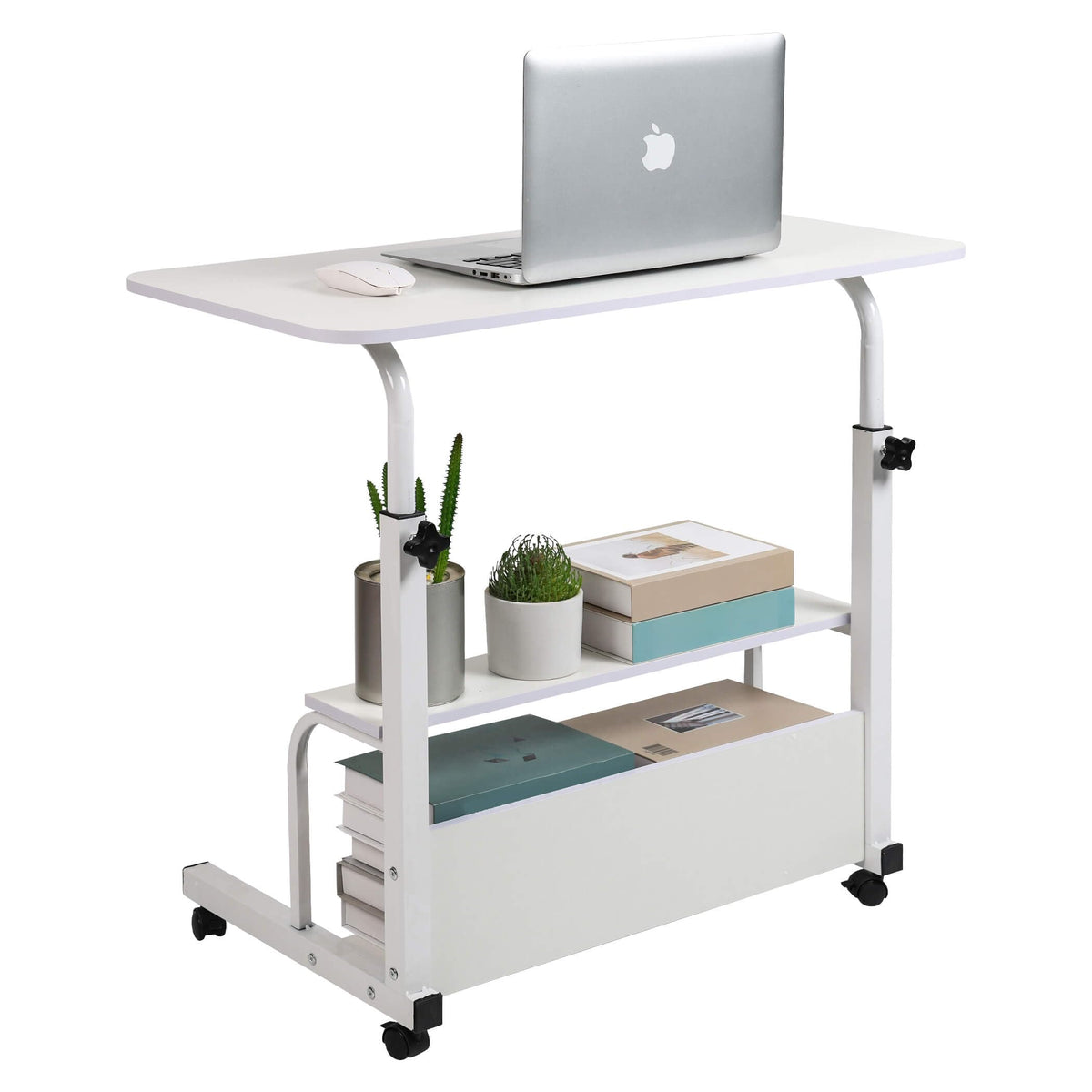 Adjustable Height Mobile Computer Desk for Small Space Rolling Writing with Wheels Corner Home Office Study Portable Bedrooms Wo
