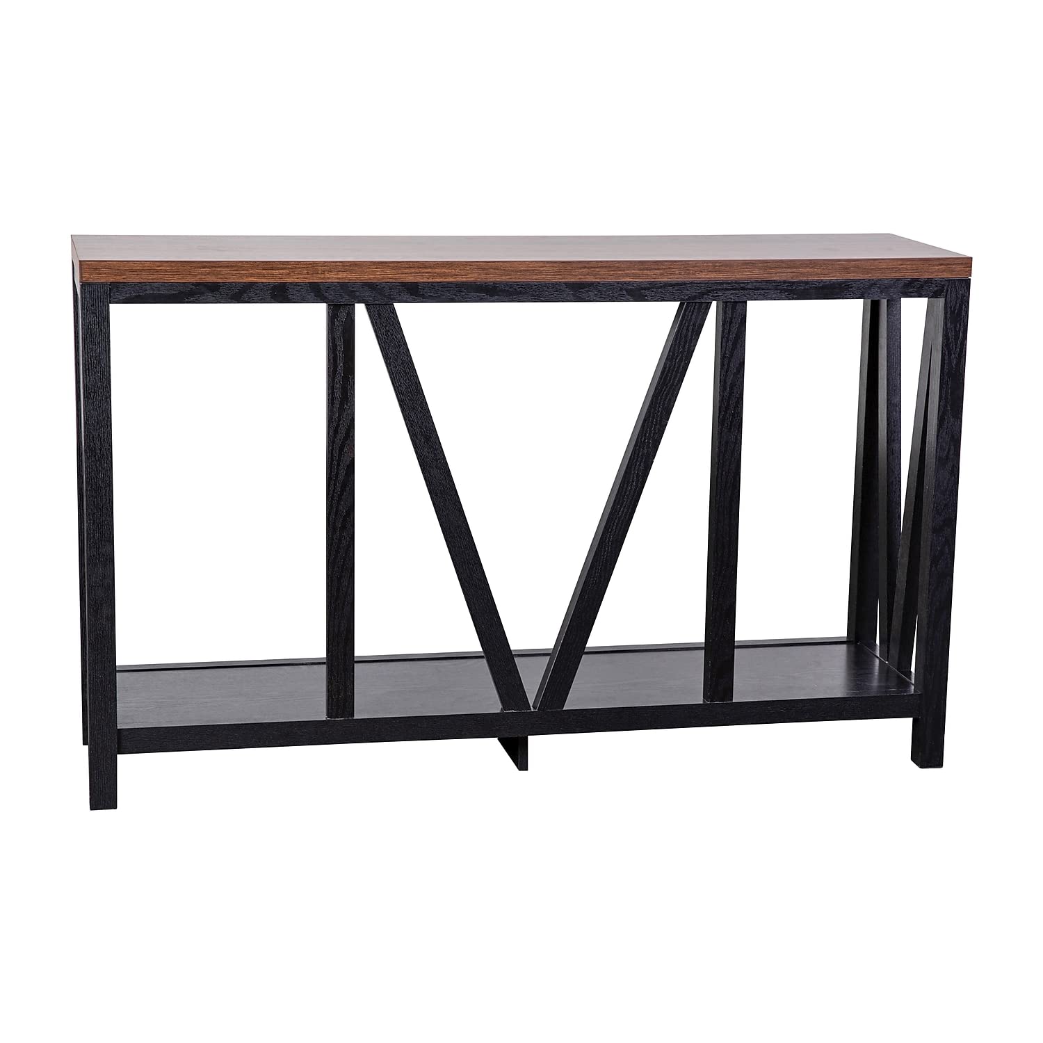 Flash Furniture Charlotte Farmhouse 2-Tier Console Table - Black Finish Engineered Wood Frame - Walnut Finish Tabletop - For Entryway Or Living Room