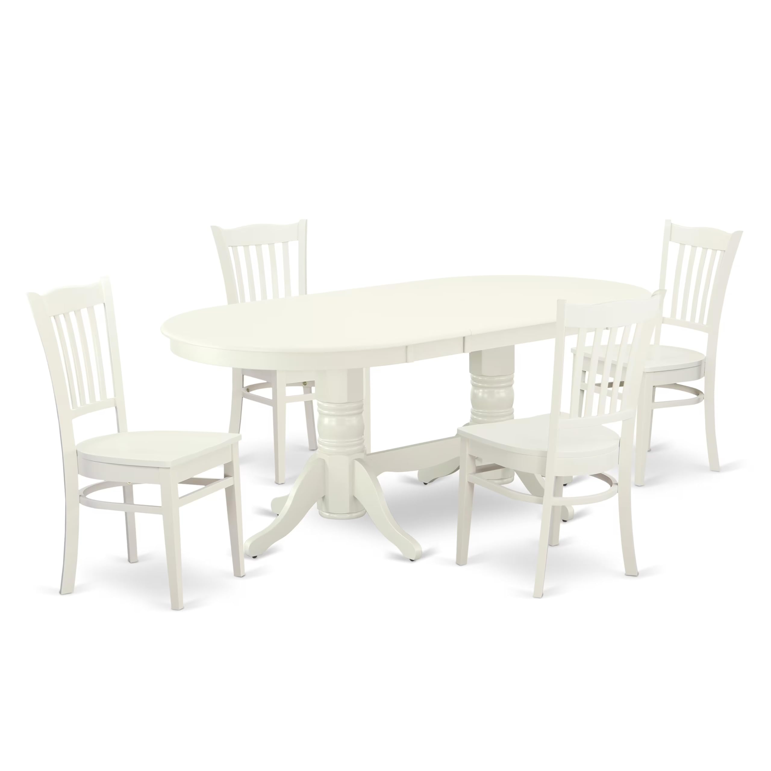 East West Furniture Vagr5-Lwh-W 5 Piece Dinette Set For 4 Includes An Oval Dining Table With Butterfly Leaf And 4 Dining Room Chairs, 40X76 Inch, Linen White