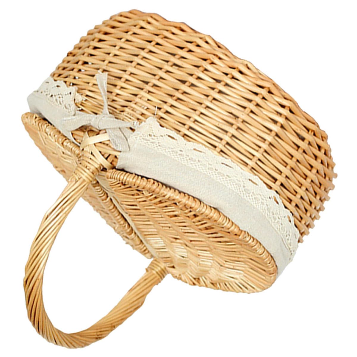 SEWACC Picnic Basket with Lid Large Wicker Storage Basket for Bread Fruit Outdoor Picnic and Food Storage