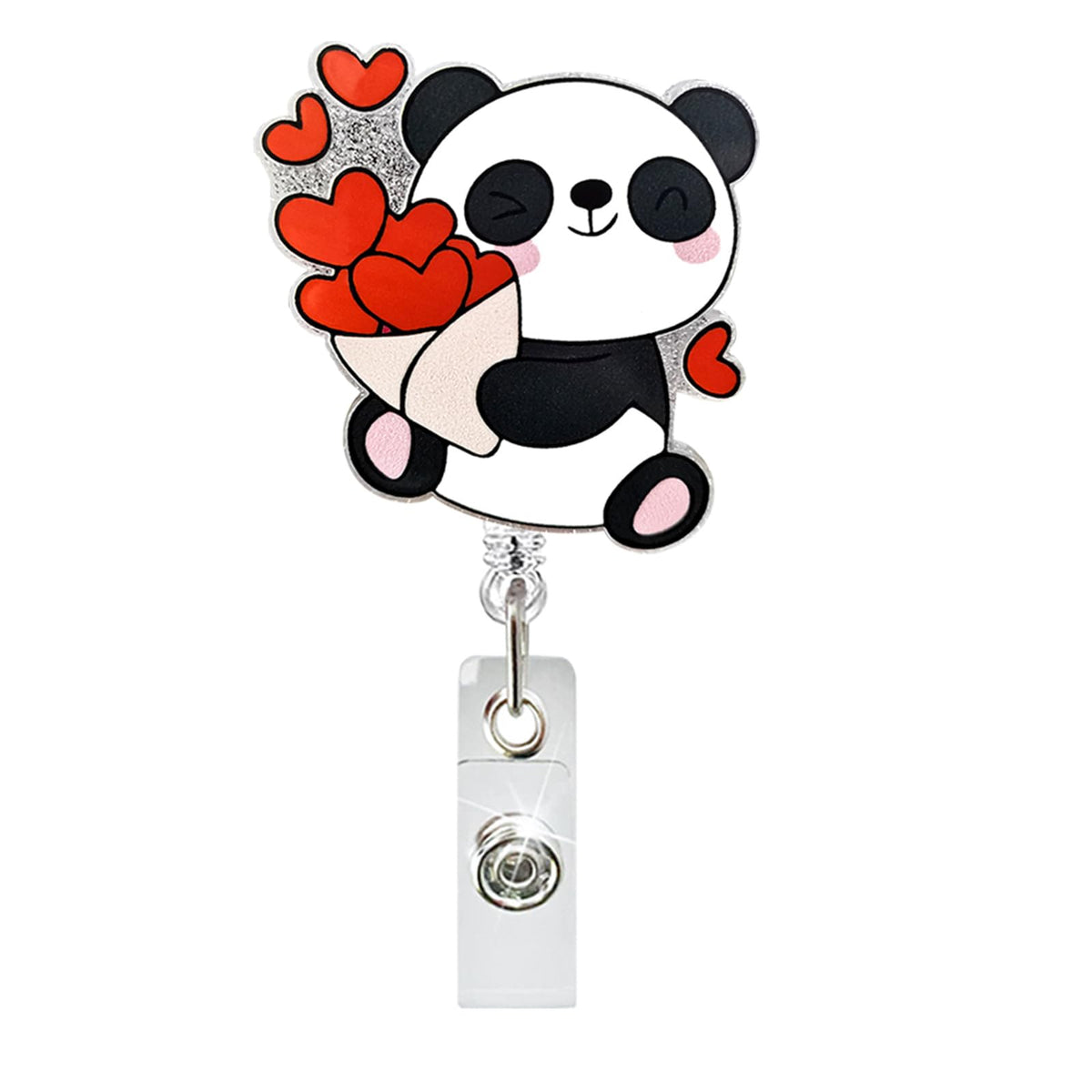 Valentine Day Heart Nurse Badge Reel Cute Panda Badge Holder Holiday Gift For Women Valentine Retractable Alligator Clip For Nur