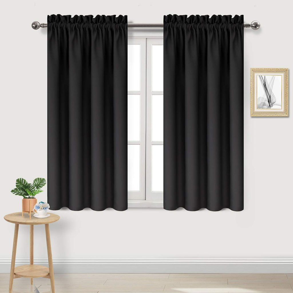Dwcn Blackout Curtains Room Darkening Thermal Insulated Bedroom Curtains Window Treatments, 42 X 45 Inches Long, Set Of 2 Black