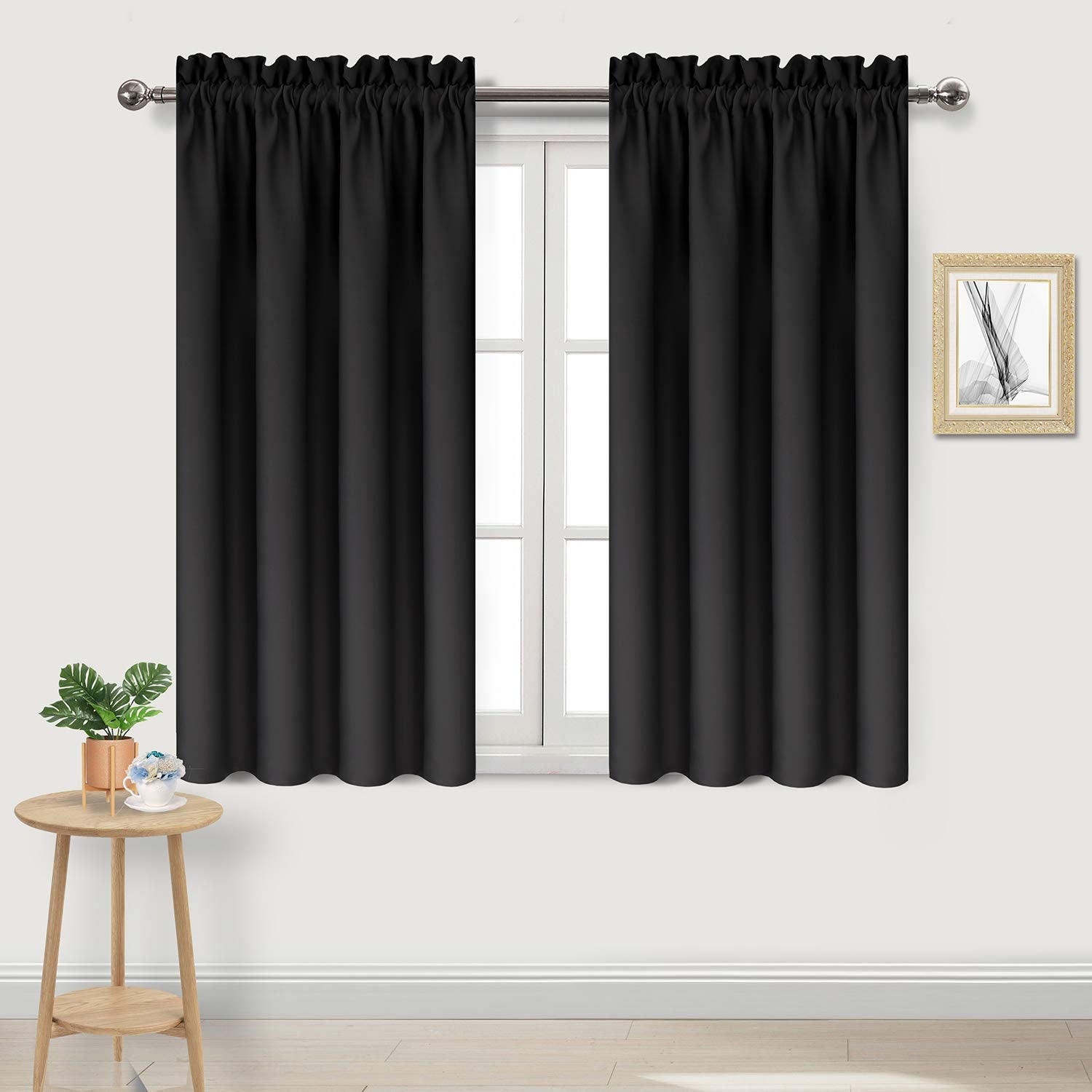 Dwcn Blackout Curtains Room Darkening Thermal Insulated Bedroom Curtains Window Treatments, 42 X 45 Inches Long, Set Of 2 Black