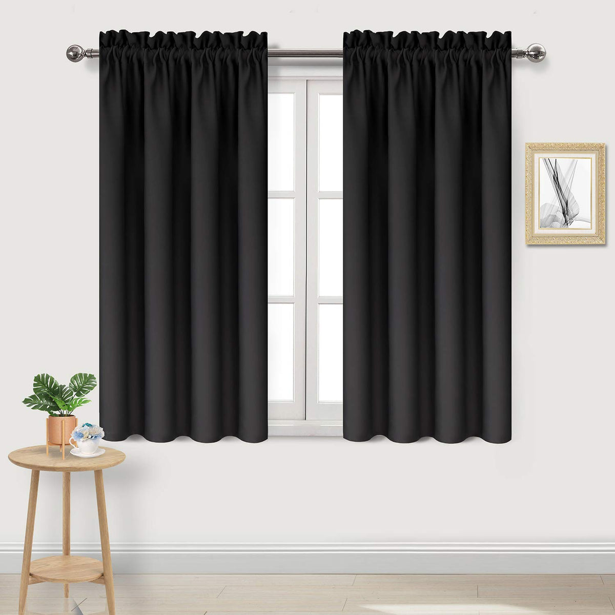 Dwcn Black Blackout Curtains For Bedroom -Rod Pocket Thermal Insulated Room Darkening Drapes For Living Room, W 42 X L 54 Inch,