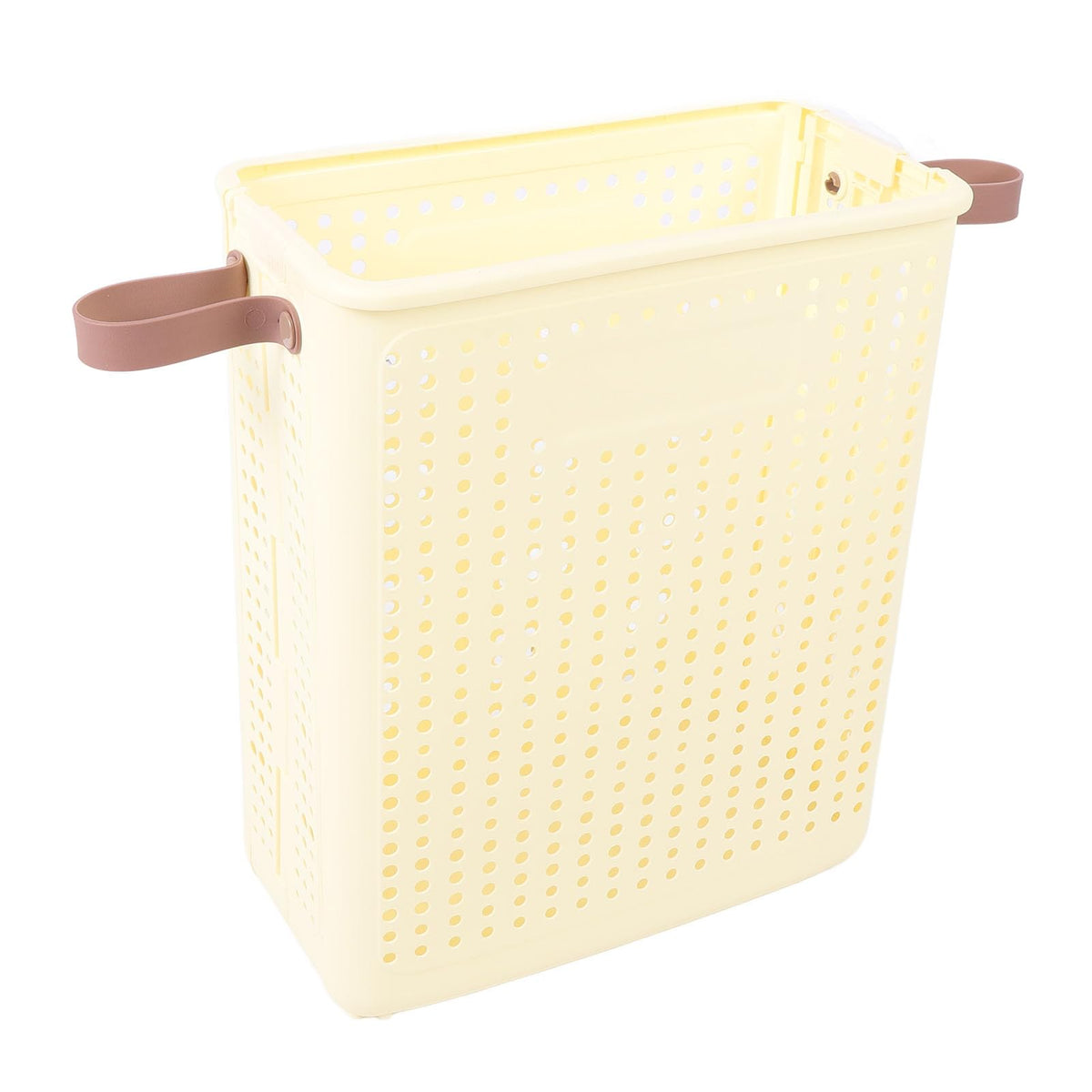 JTLB Slim Laundry Basket Foldable Space Saving Sturdy PP Plastic Narrow Clothes Hamper for Bathroom Corner Cream White (No Wheel