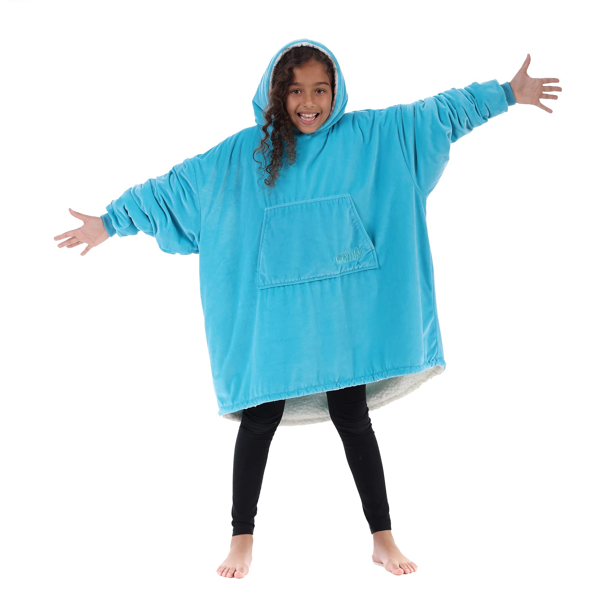 The Comfy Jr | The Original Oversized Microfiber & Sherpa Wearable Blanket For Kids, Seen On Shark Tank, One Size Fits All (Aqua