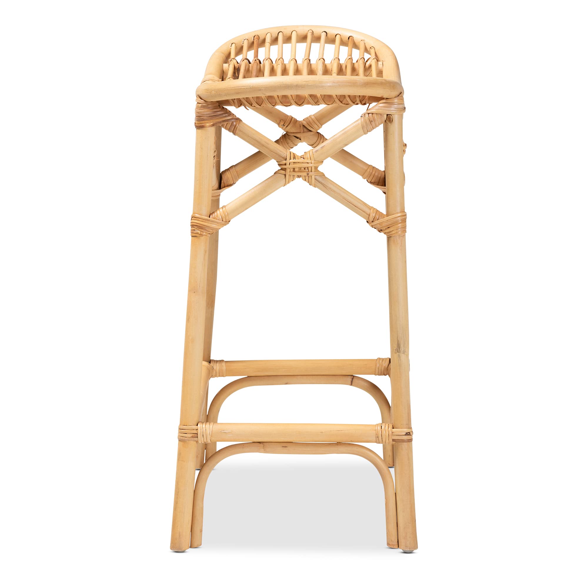 Baxton Studio Elgon Natural Rattan Stool, Counter Height