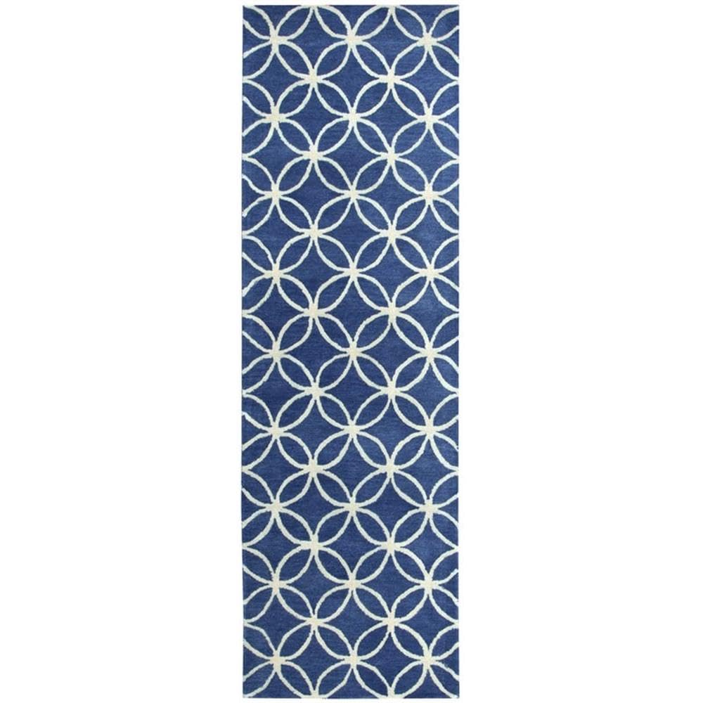 Rizzy Home Alora Decor Holland 2'6" X 10' Geometric Blue/Ivory Hand-Tufted Area Rug