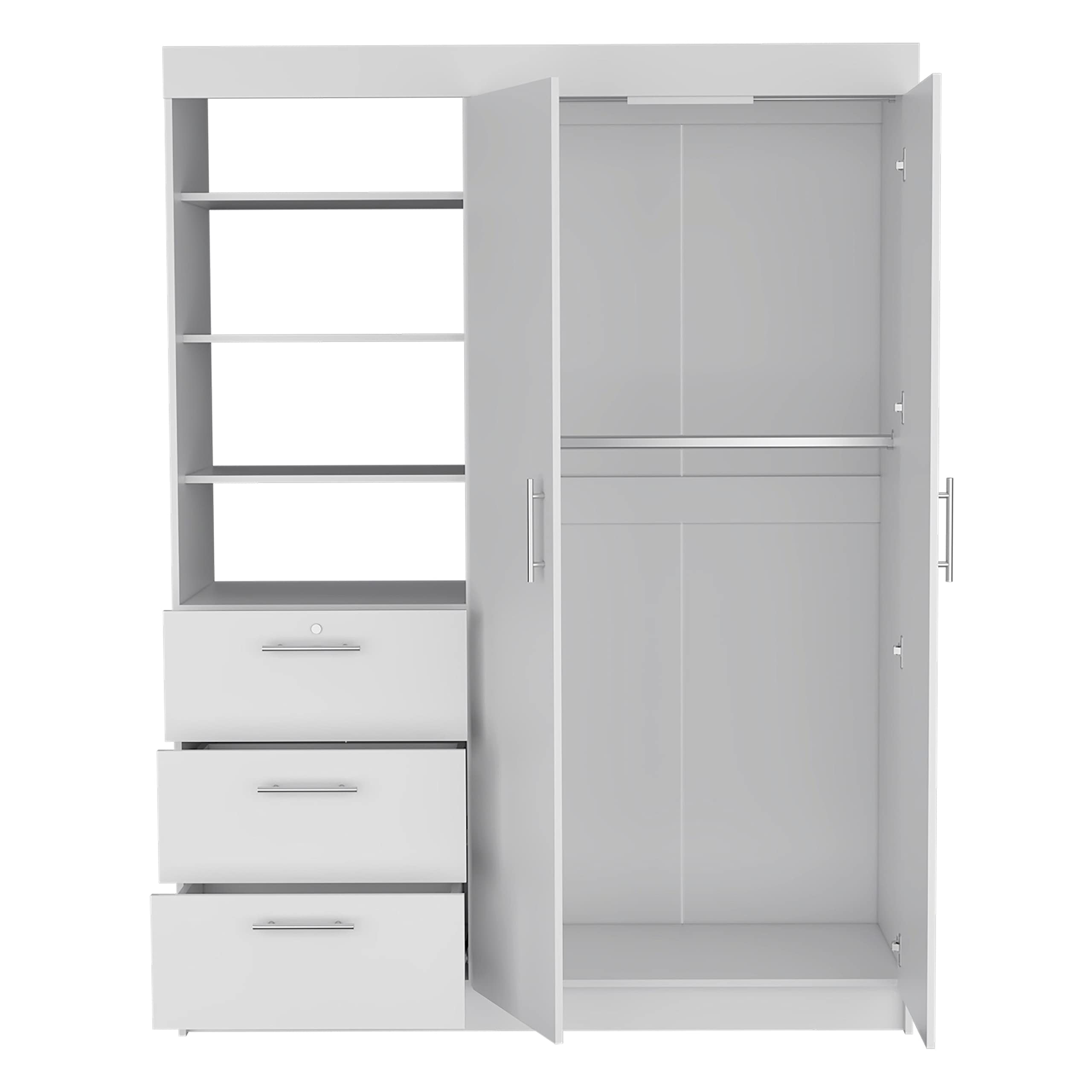 Depot E-Shop Laurel 3-Tier Shelf And Drawers Armoire With Metal Handles, White