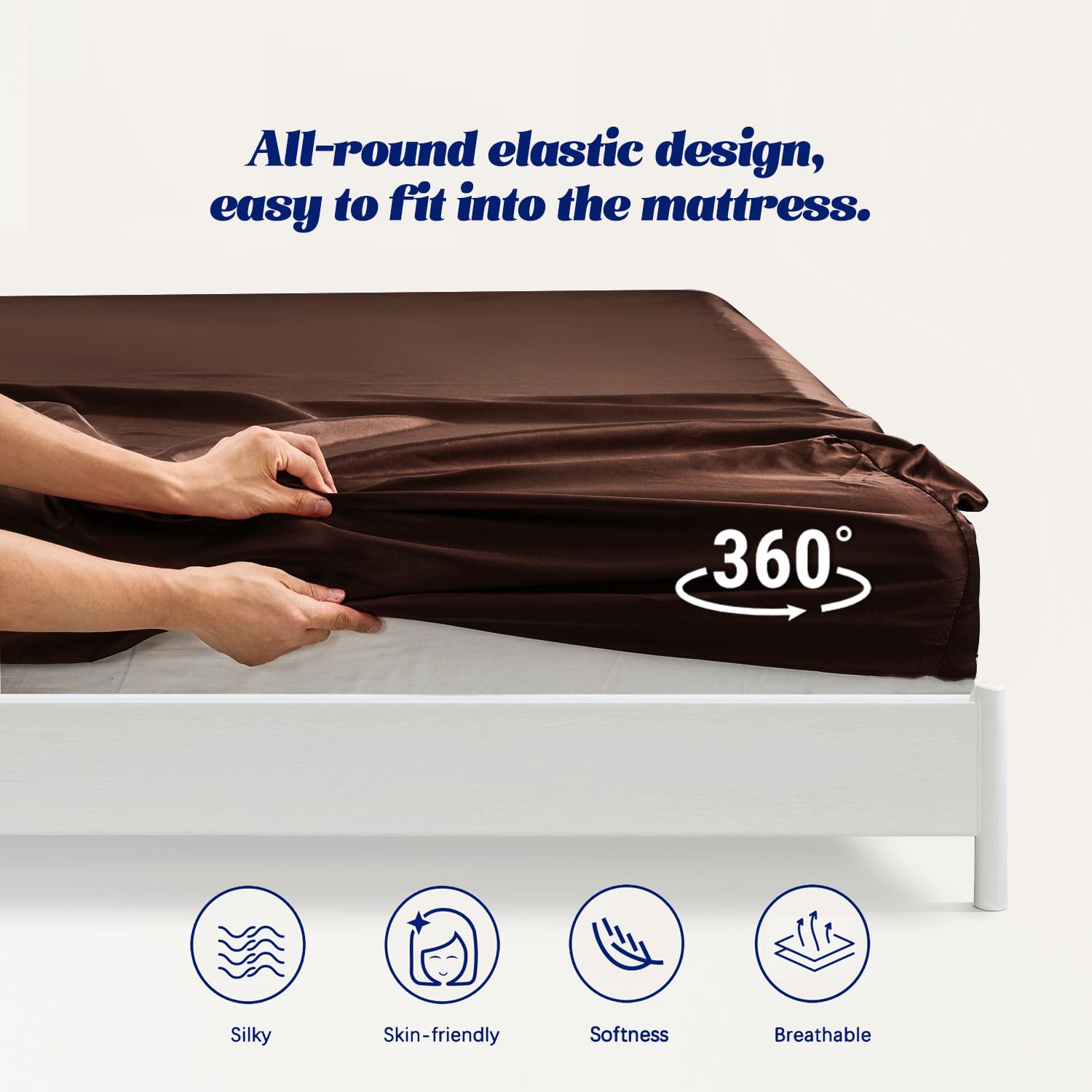 Mr&Hm Satin Fitted Sheet Twin Xl Size, Silky Bottom Sheet With Elastic Corner Straps, Deep Pocket Up To 15 Inch, No More Slippin