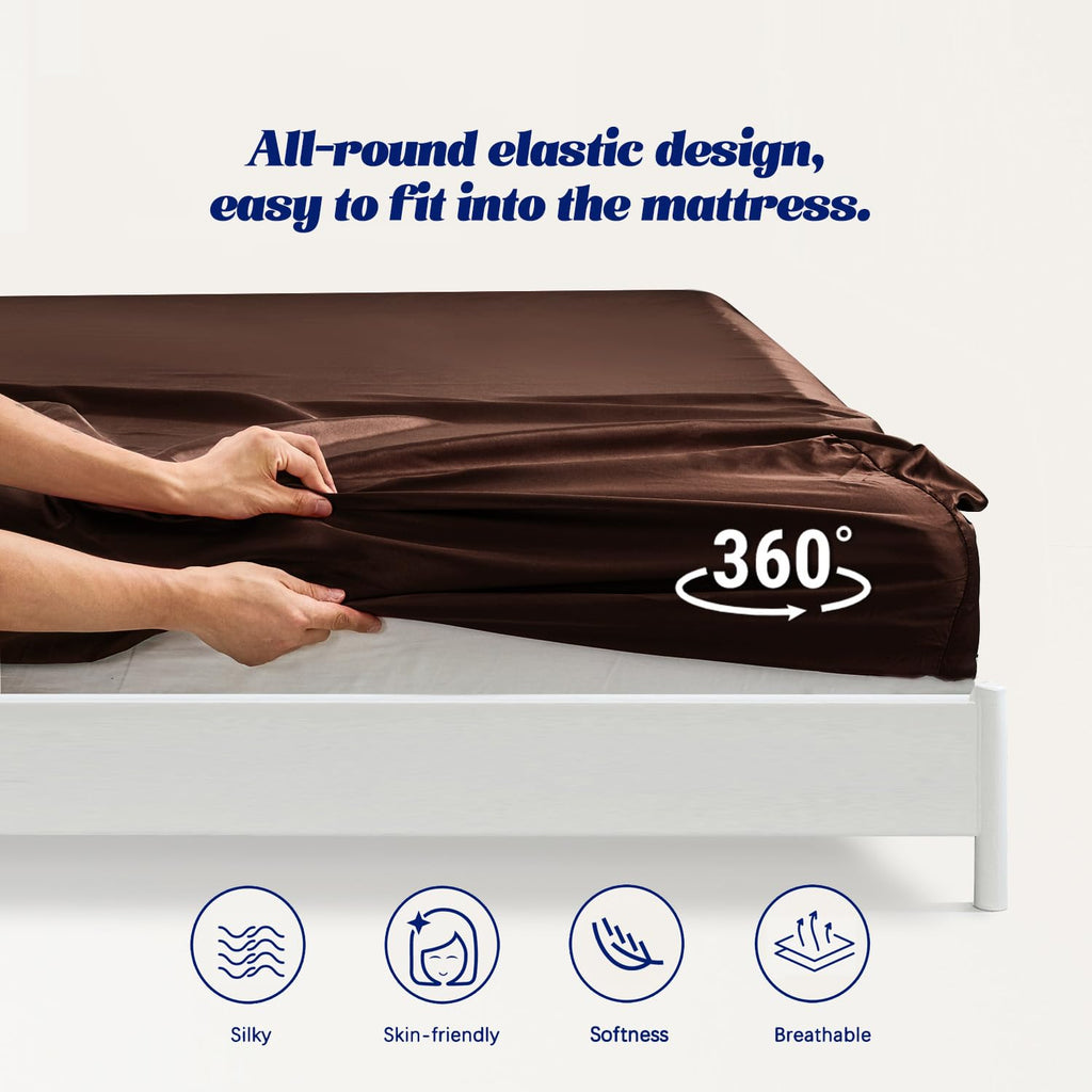 Mr&Hm Satin Fitted Sheet Twin Xl Size, Silky Bottom Sheet With Elastic Corner Straps, Deep Pocket Up To 15 Inch, No More Slippin