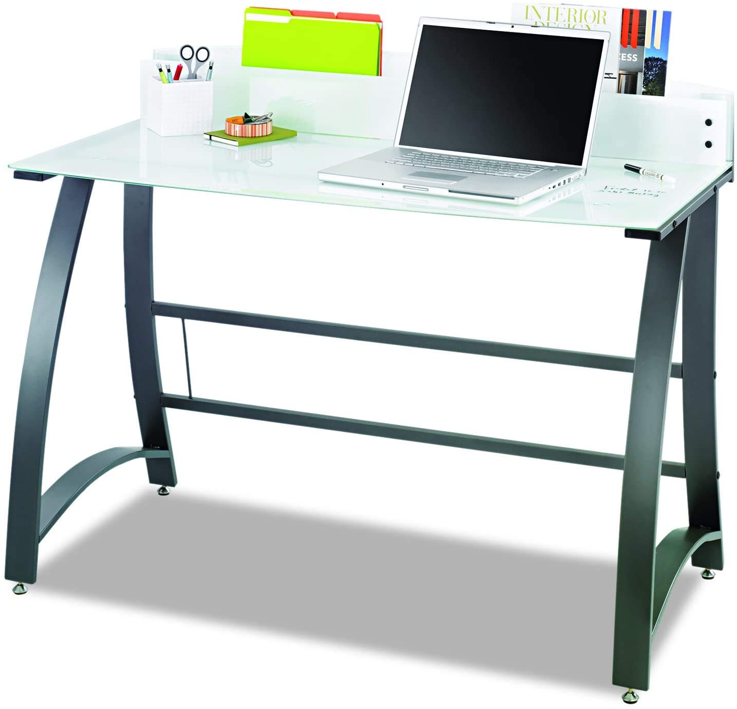 Safco Products 1938TG Xpressions 47" Computer Glass Top Workstation (Optional Keyboard Tray 1940BL Sold Separately), Tempered Glass/Black Frame